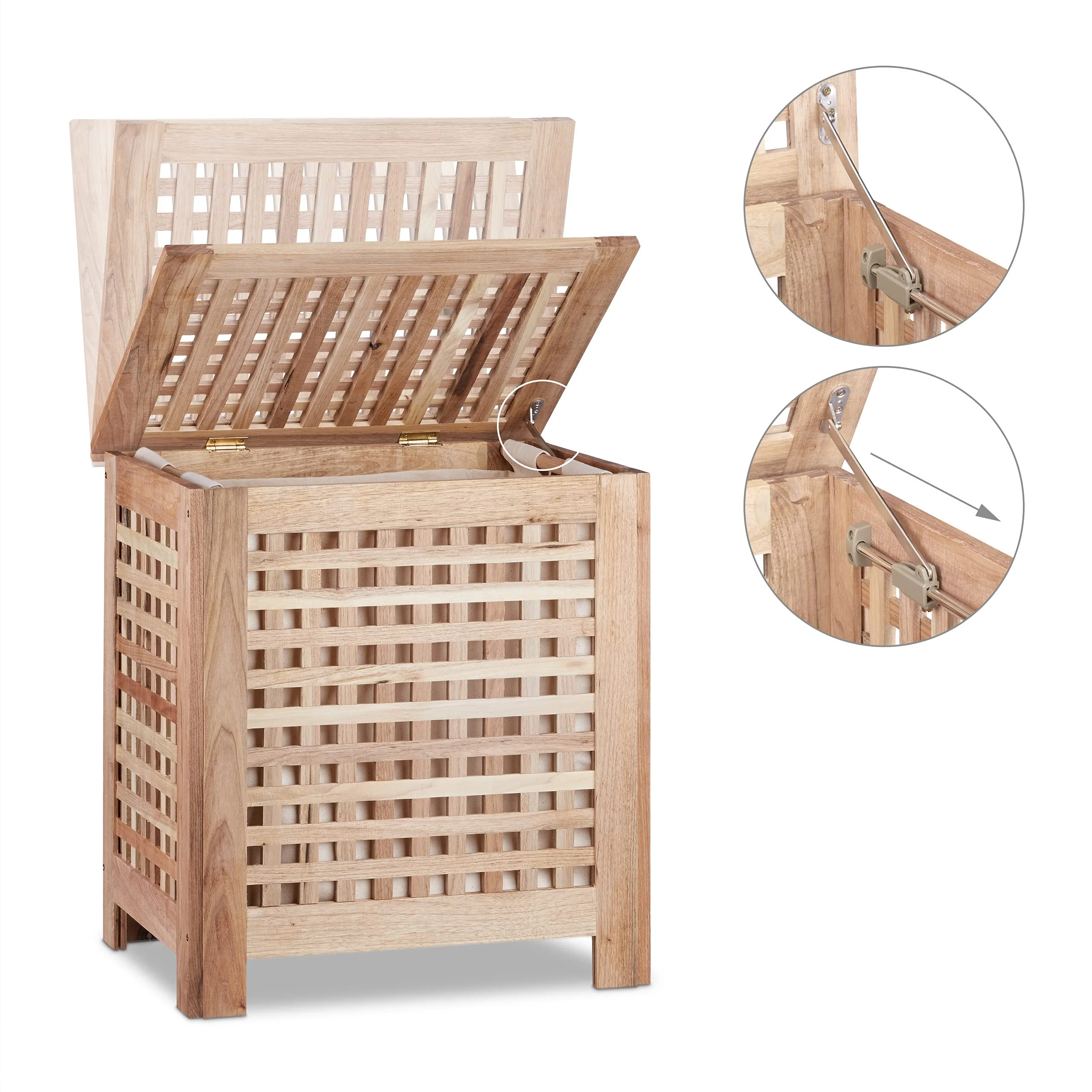 Relaxdays Wäschetruhe Walnuss mit Deckel, entnehmbarer Wäschesack ca. 70 l Volumen, geschlossener Wäschesammler Holz HBT ca. 55,5 x 52,5 x 39,5 cm, natur - Image 4