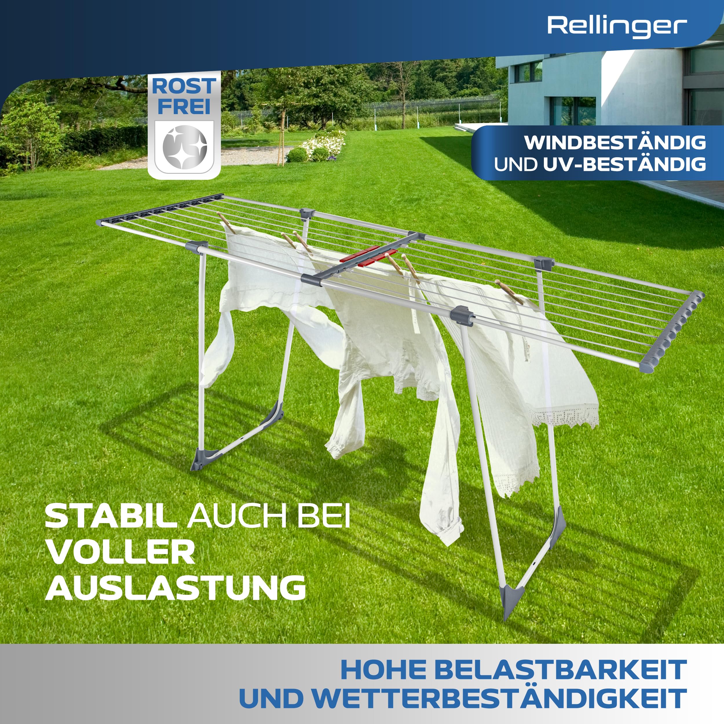 RELLINGER® Wäscheständer ausziehbar [20M TROCKENLÄNGE] - Wäscheständer hoch - Premium Wäschetrockner Ständer - Faltbarer Wäscheständer XXL - ausziehbarer Wäscheständer - Standtrockner rutschfest - Image 4