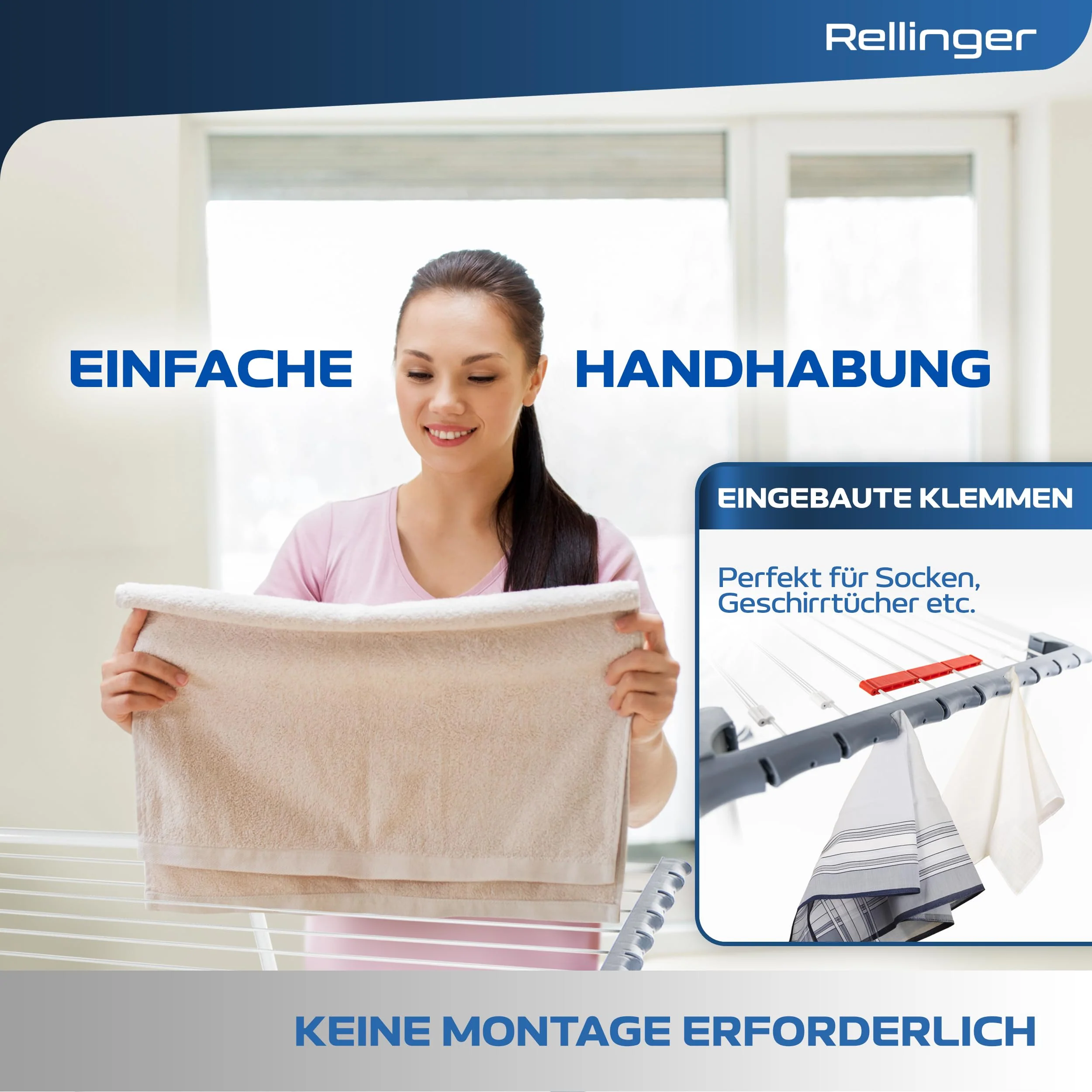 RELLINGER® Wäscheständer ausziehbar [20M TROCKENLÄNGE] - Wäscheständer hoch - Premium Wäschetrockner Ständer - Faltbarer Wäscheständer XXL - ausziehbarer Wäscheständer - Standtrockner rutschfest - Image 5