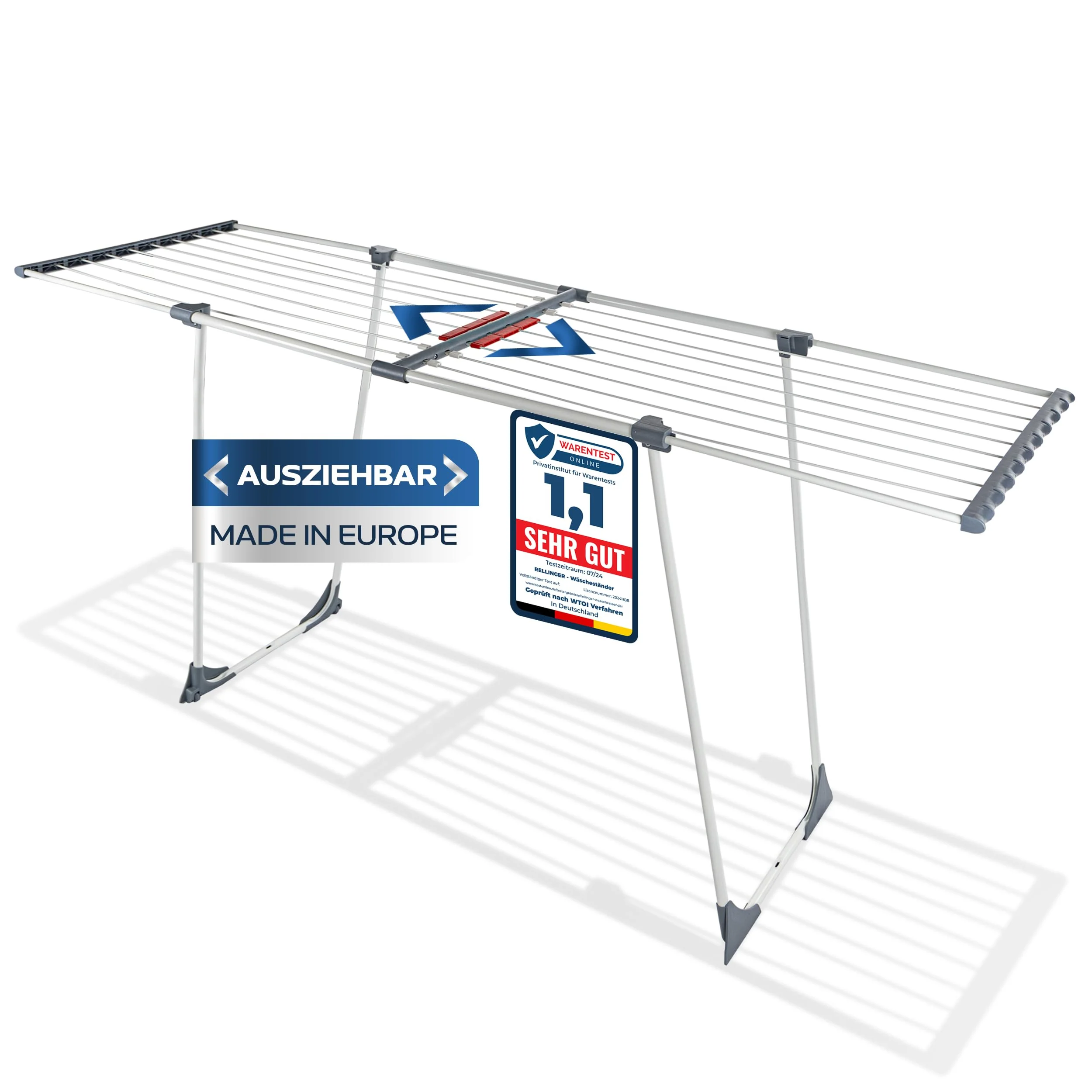 RELLINGER® Wäscheständer ausziehbar [20M TROCKENLÄNGE] - Wäscheständer hoch - Premium Wäschetrockner Ständer - Faltbarer Wäscheständer XXL - ausziehbarer Wäscheständer - Standtrockner rutschfest - Image 6