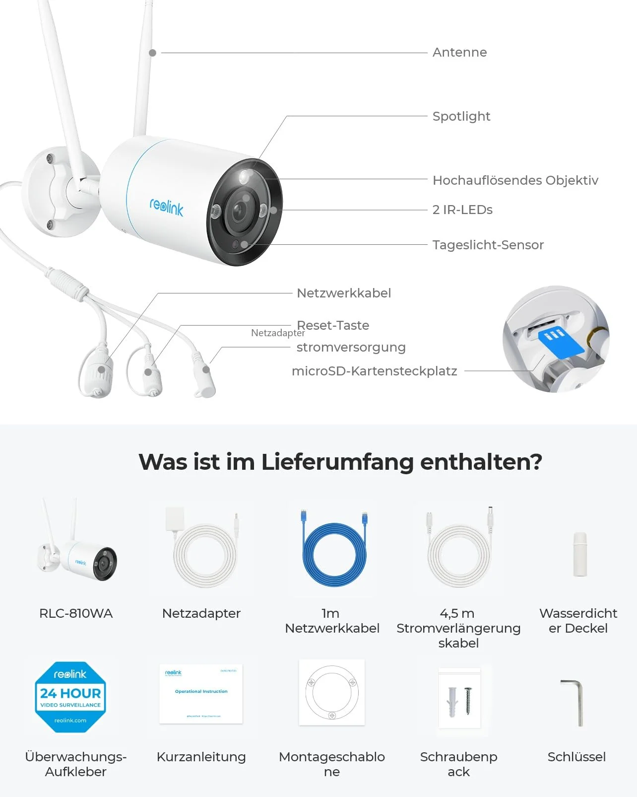 Reolink 4K Wi-Fi 6 Überwachungskamera, 5/2,4 GHz WLAN Kamera Outdoor mit IP67 Metallgehäuse, Menschen-/Fahrzeug-/Haustiererkennung, Farbnachtsicht, 2-Wege-Audio, 24/7-Aufzeichnung, RLC-810WA - Image 5