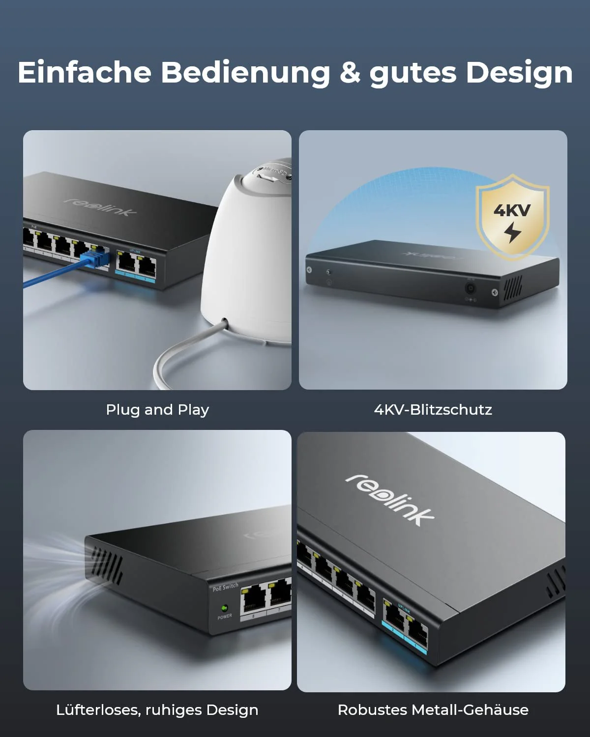 Reolink 8 Ports PoE-Switch, mit 2 Gigabit-Uplink-Ports, bis zu 120W Gesamtleistung für alle PoE-Ports, Netzwerk Switch ideal für Reolink NVR und PoE-IP-Kameras, IEEE802.3af/at, Unmanaged, RLA-PS1 - Image 4