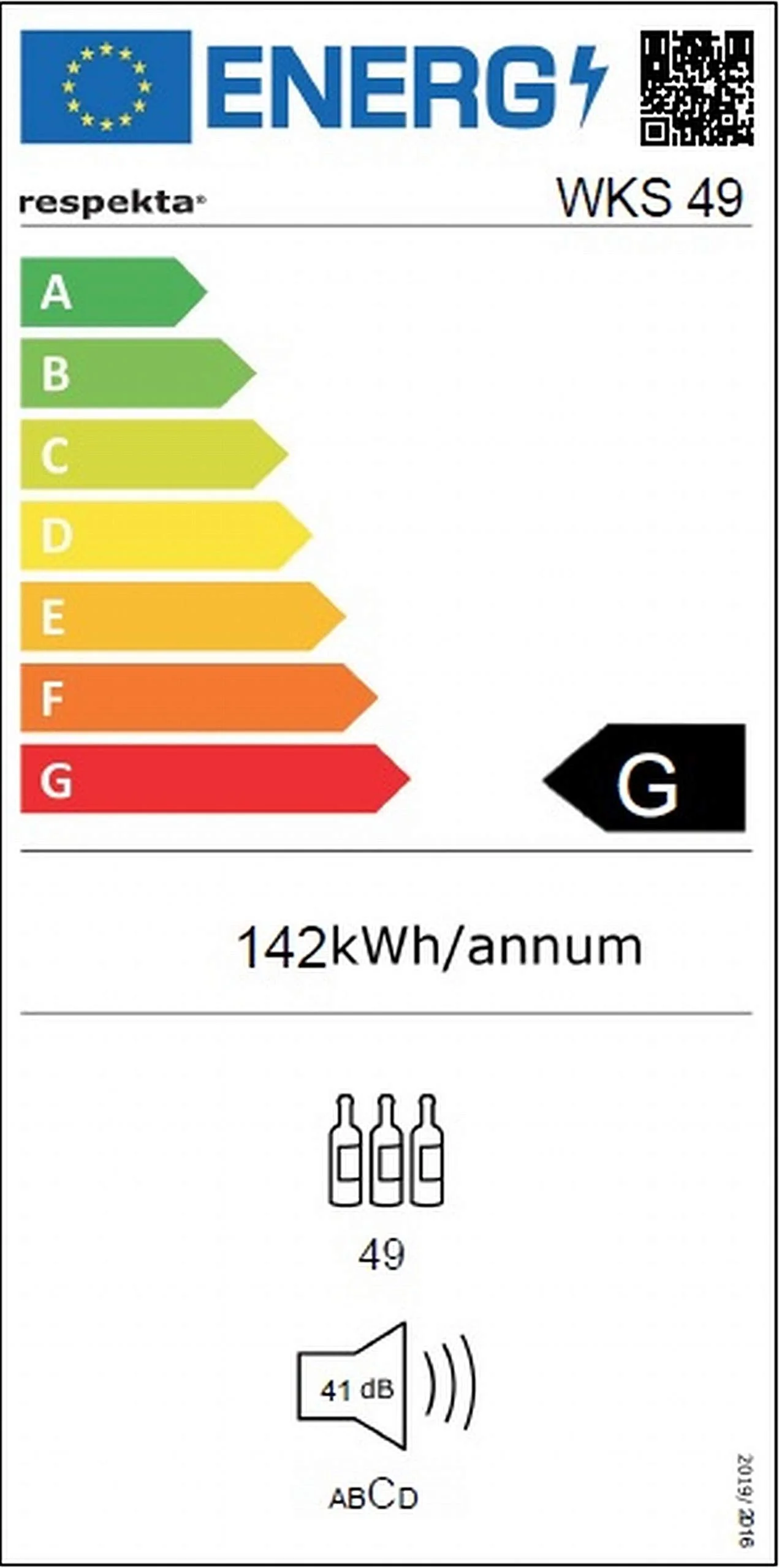 Respekta Weinkühlschrank freistehend für 49 Standardflaschen / 116 L Nutzinhalt/Regelbares Thermostat 5° - 22°C/Touch Control/LED Leuchte/Wechselbarer Türanschlag/Max. 41 dB/WKS 49 - Image 7