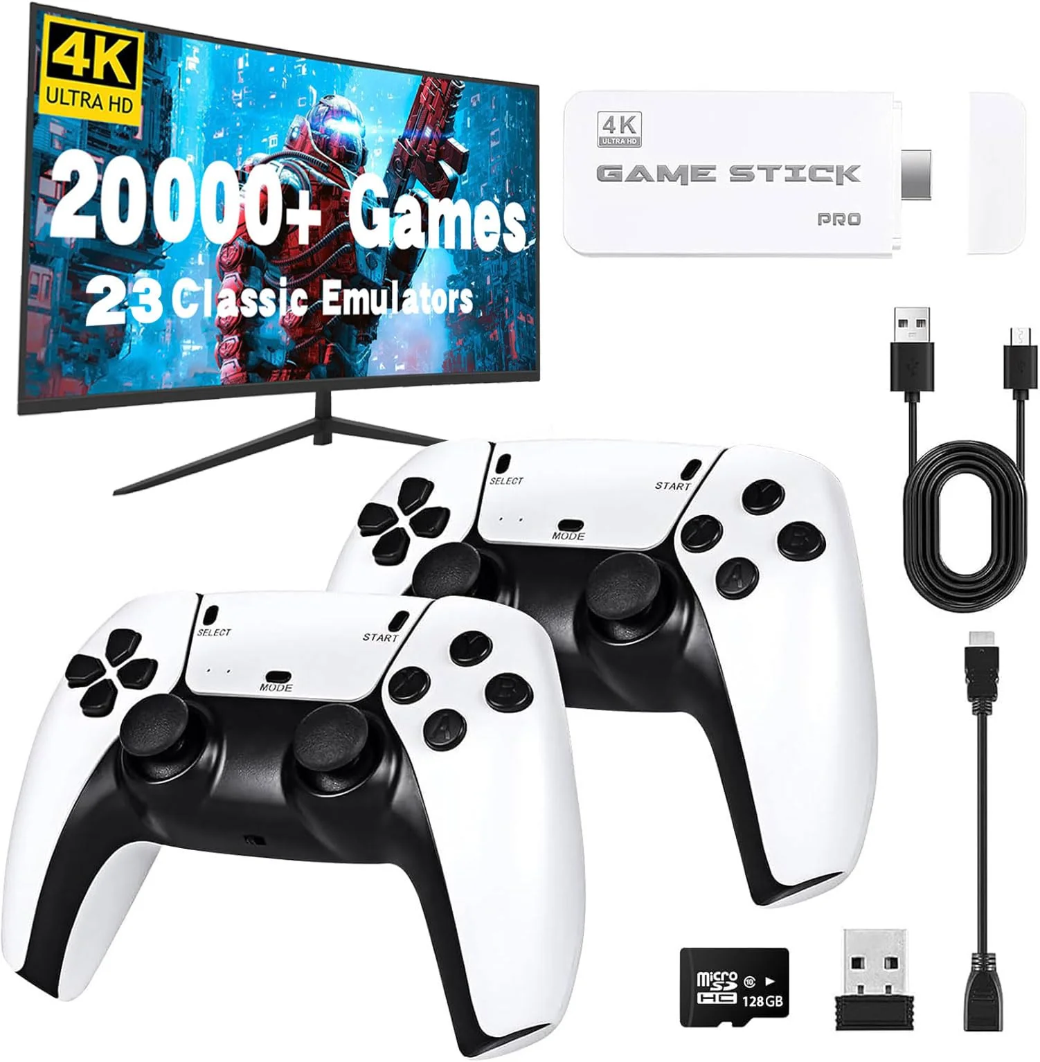 Retro Konsole mit über 20.000 Spielen – HDMI Retro Spielekonsole für TV – Plug & Play mit 2 komfortablen Controllern – Geschenkidee für Familie & Freunde (128G)
