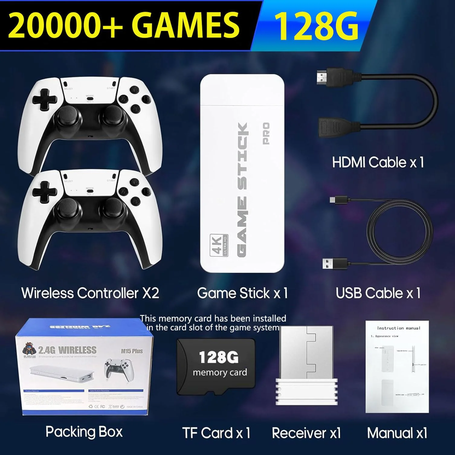 Retro Konsole mit über 20.000 Spielen – HDMI Retro Spielekonsole für TV – Plug & Play mit 2 komfortablen Controllern – Geschenkidee für Familie & Freunde (128G) - Image 2