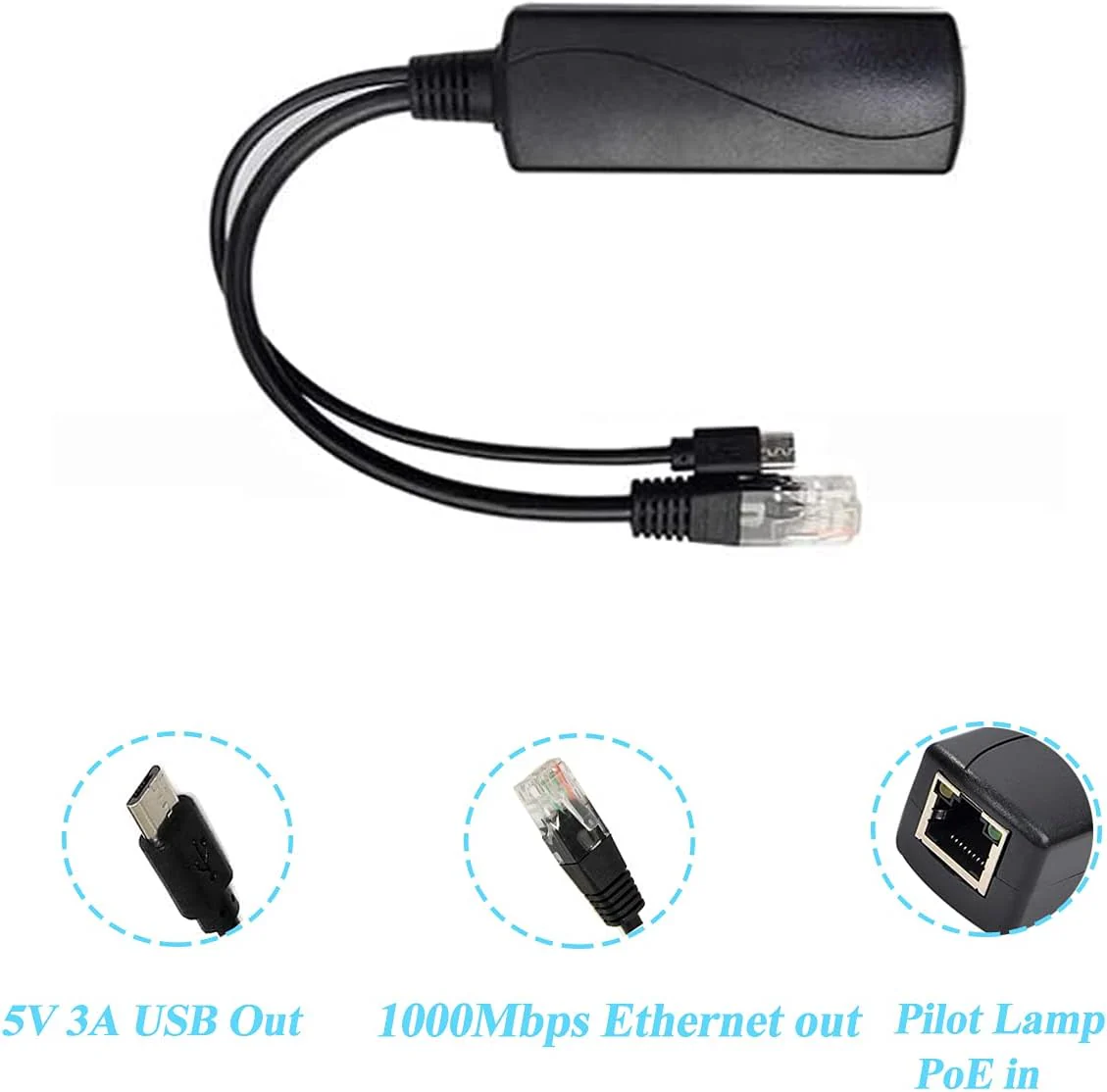 REVODATA Gigabit Micro USB PoE Splitter 5V/3A, 48V PoE zu Micro USB 5V/3A Ausgang, IEEE802.3af/at Aktiv 10/100/1000Mbps, PoE Adapter Splitter für Pi 3B/3B+/Micro USB Gerät (USB0503G) - Image 10