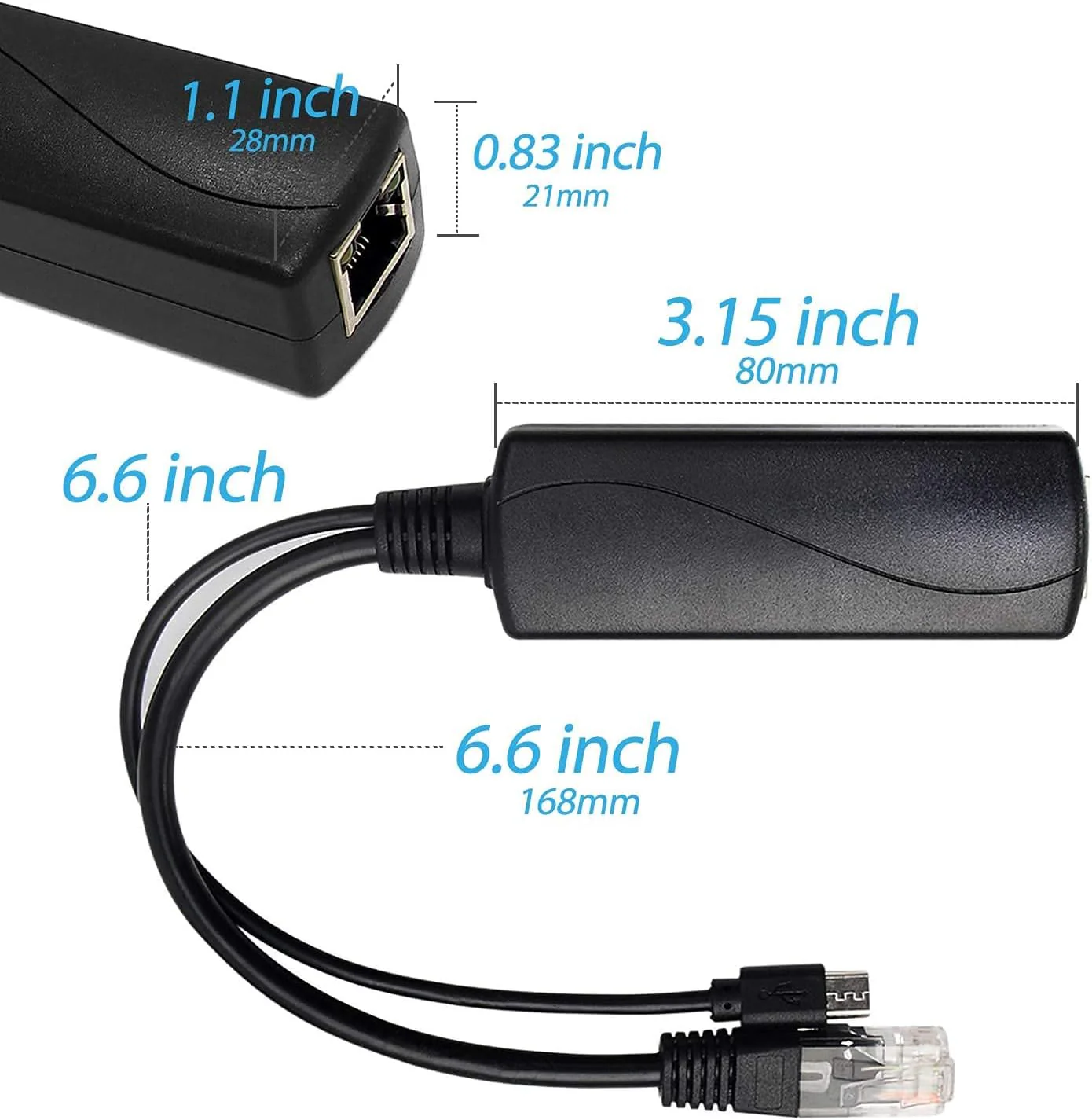 REVODATA Gigabit Micro USB PoE Splitter 5V/3A, 48V PoE zu Micro USB 5V/3A Ausgang, IEEE802.3af/at Aktiv 10/100/1000Mbps, PoE Adapter Splitter für Pi 3B/3B+/Micro USB Gerät (USB0503G) - Image 4