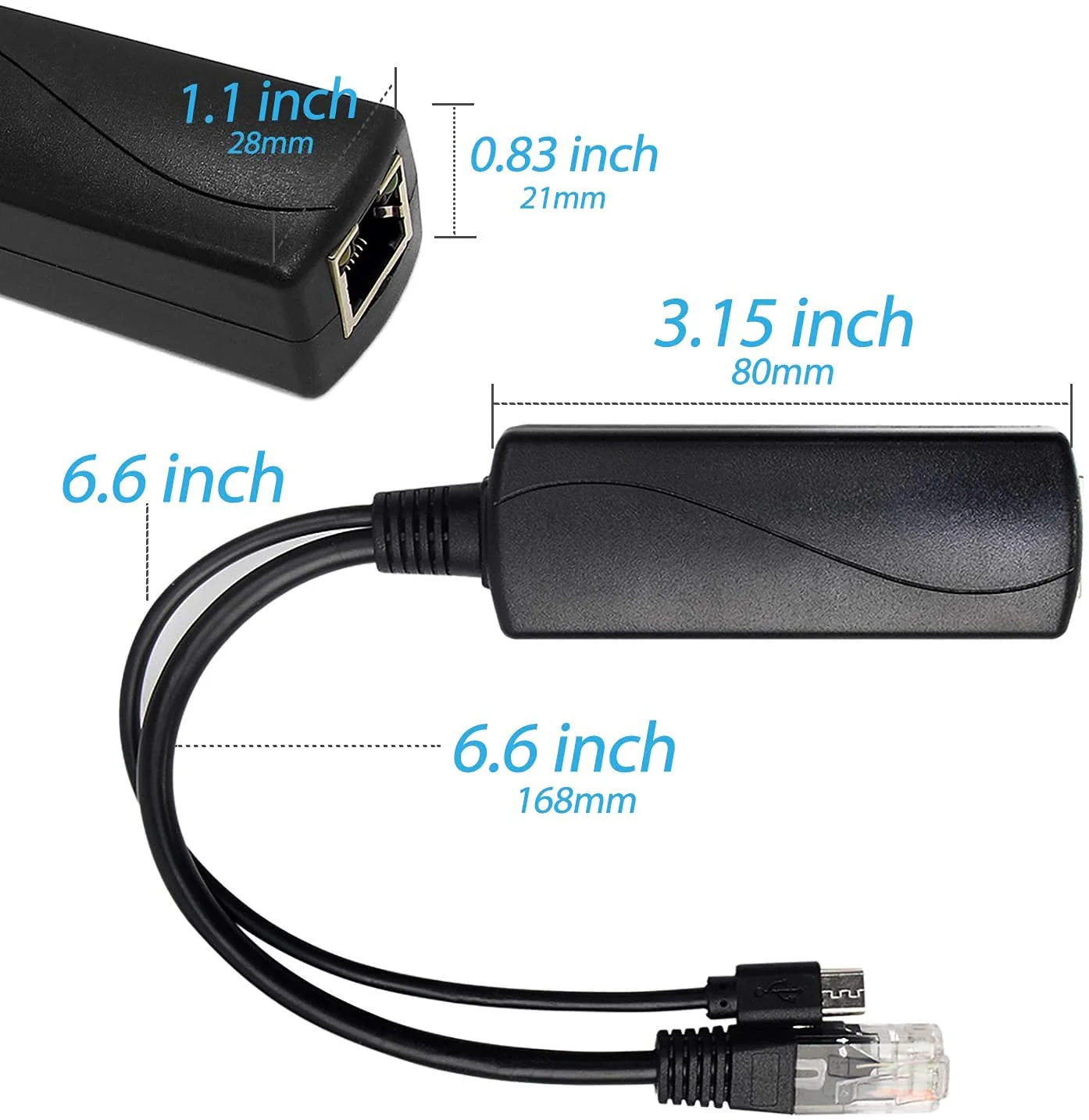 REVODATA Gigabit Micro USB PoE Splitter 5V/3A, 48V PoE zu Micro USB 5V/3A Ausgang, IEEE802.3af/at Aktiv 10/100/1000Mbps, PoE Adapter Splitter für Pi 3B/3B+/Micro USB Gerät (USB0503G) - Image 6