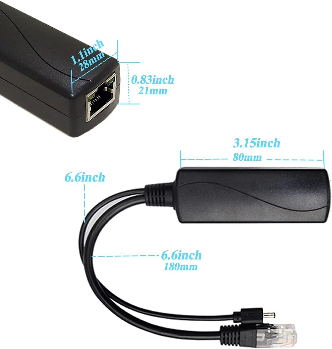 REVODATA Gigabit PoE Splitter 12V/2A DC5.5*2.5mm Stecker, 48V PoE auf DC 12V/2A Ausgang, Kompatibel DC 5,5*2,1 mm, IEEE802.3af/at 10/100/1000Mbps, Aktiver PoE-Adapter Plug & Play (PS5712TG-25) - Image 2