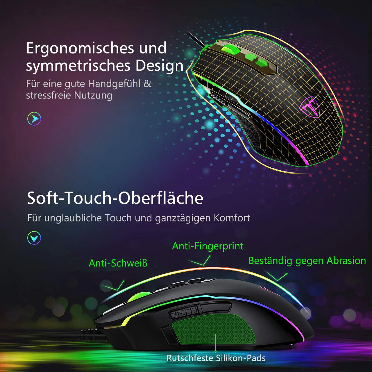 RGB Gaming Maus,Vollion Gamer Maus mit 8 Programmierbare Tasten 7200DPI/RGB-Beleuchtung/Anpassbare Spielprofile,USB-Wired mit ergonomisches Design für MMO, MOBA oder FPS Games für PC/Mac - Image 2