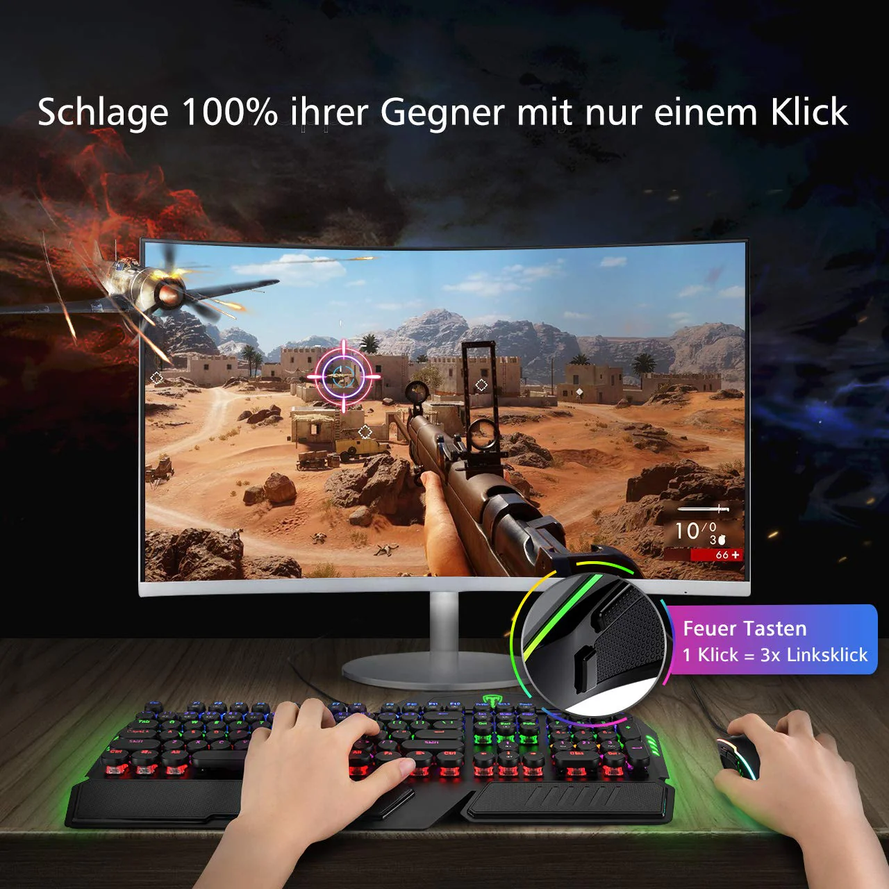 RGB Gaming Maus,Vollion Gamer Maus mit 8 Programmierbare Tasten 7200DPI/RGB-Beleuchtung/Anpassbare Spielprofile,USB-Wired mit ergonomisches Design für MMO, MOBA oder FPS Games für PC/Mac - Image 4