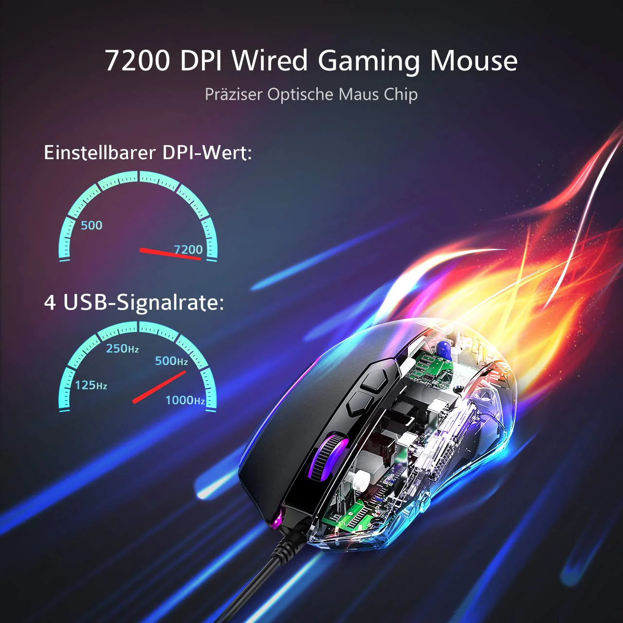 RGB Gaming Maus,Vollion Gamer Maus mit 8 Programmierbare Tasten 7200DPI/RGB-Beleuchtung/Anpassbare Spielprofile,USB-Wired mit ergonomisches Design für MMO, MOBA oder FPS Games für PC/Mac - Image 7