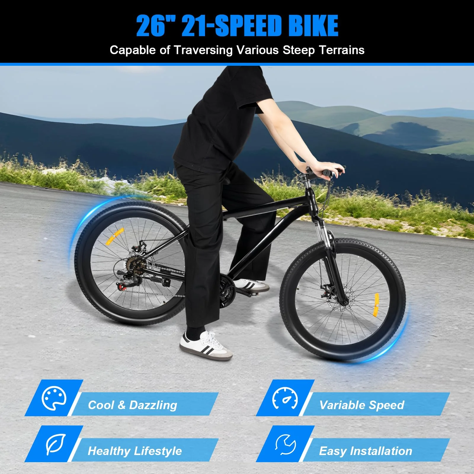 RibasuBB 26 Zoll Mountainbike Fahrrad 21 Gang-Schaltung, Jugendfahrrad Cycling MTB Fahrrad Outdoor Sportstadt Fahrrad - Image 3