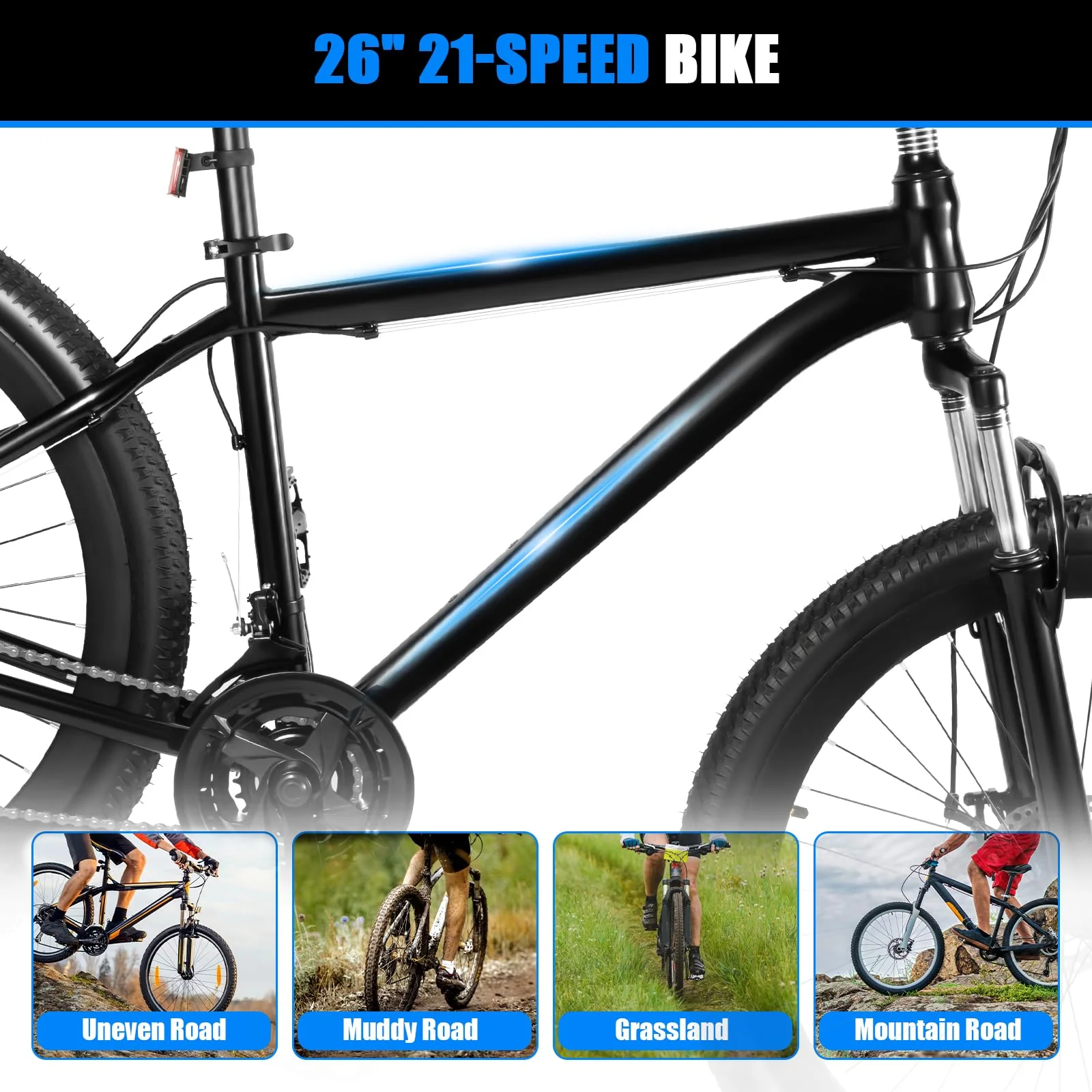 RibasuBB 26 Zoll Mountainbike Fahrrad 21 Gang-Schaltung, Jugendfahrrad Cycling MTB Fahrrad Outdoor Sportstadt Fahrrad - Image 4
