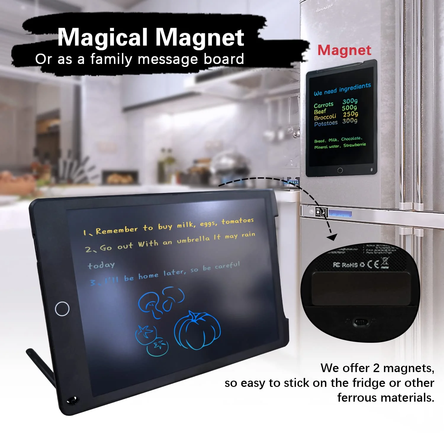 Richgv Bunte LCD Schreibtafel Kinder 12 Zoll,Maltafel Zaubertafel mit Magnet,Löschbarem Handschrift Block Schreibtablett Elektronisch, LCD Zaubertafel Kinder,Lernspielzeuggeschenk für Mädchen & Jungen - Image 3