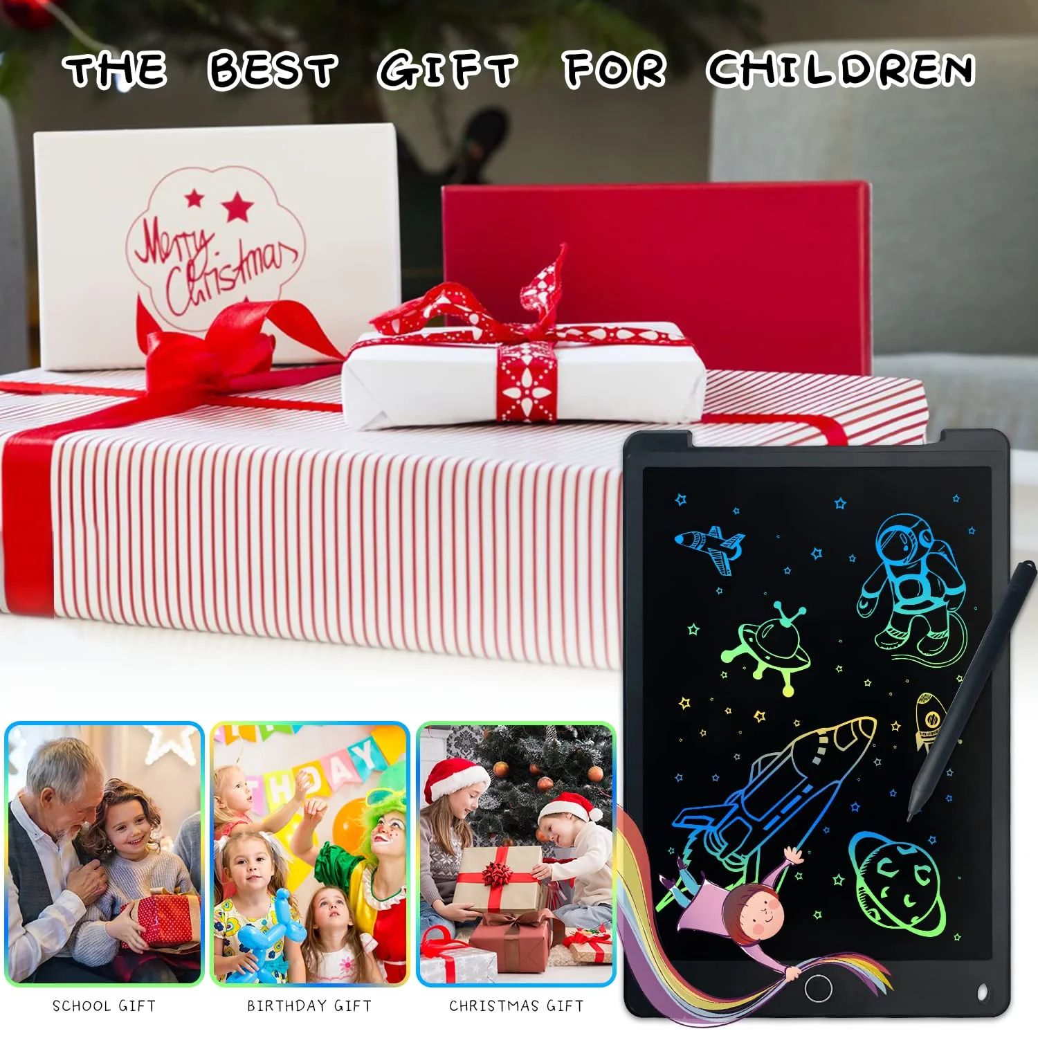 Richgv Bunte LCD Schreibtafel Kinder 12 Zoll,Maltafel Zaubertafel mit Magnet,Löschbarem Handschrift Block Schreibtablett Elektronisch, LCD Zaubertafel Kinder,Lernspielzeuggeschenk für Mädchen & Jungen - Image 7