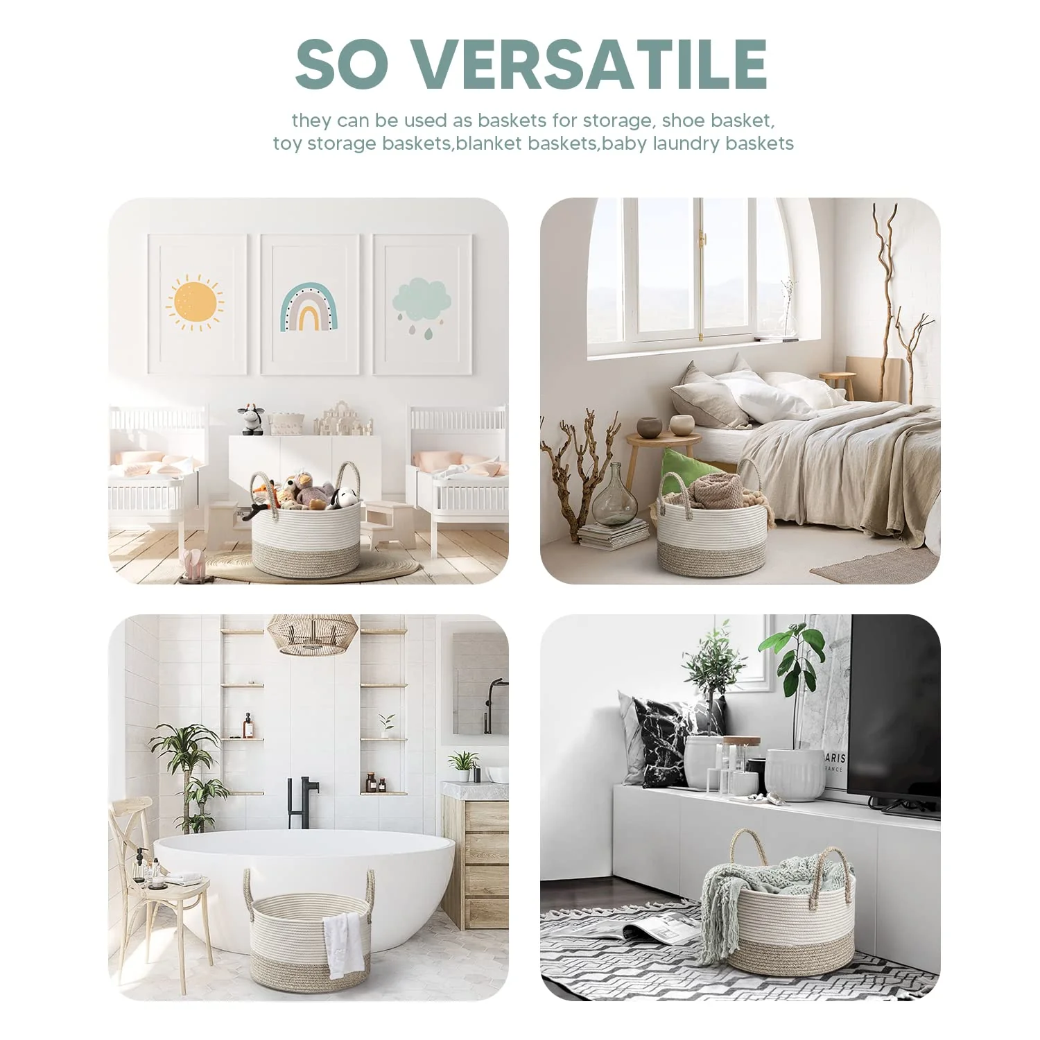 Rieeyrslza Wäschekorb für Decken 32L Geflochten Wäschesammler Baumwolle Seil Korb Faltbare Vielseitiger Aufbewahrungskorb mit Henkel Geeignet für Wohnzimmer und Schlafzimmer(Braun) - Image 4