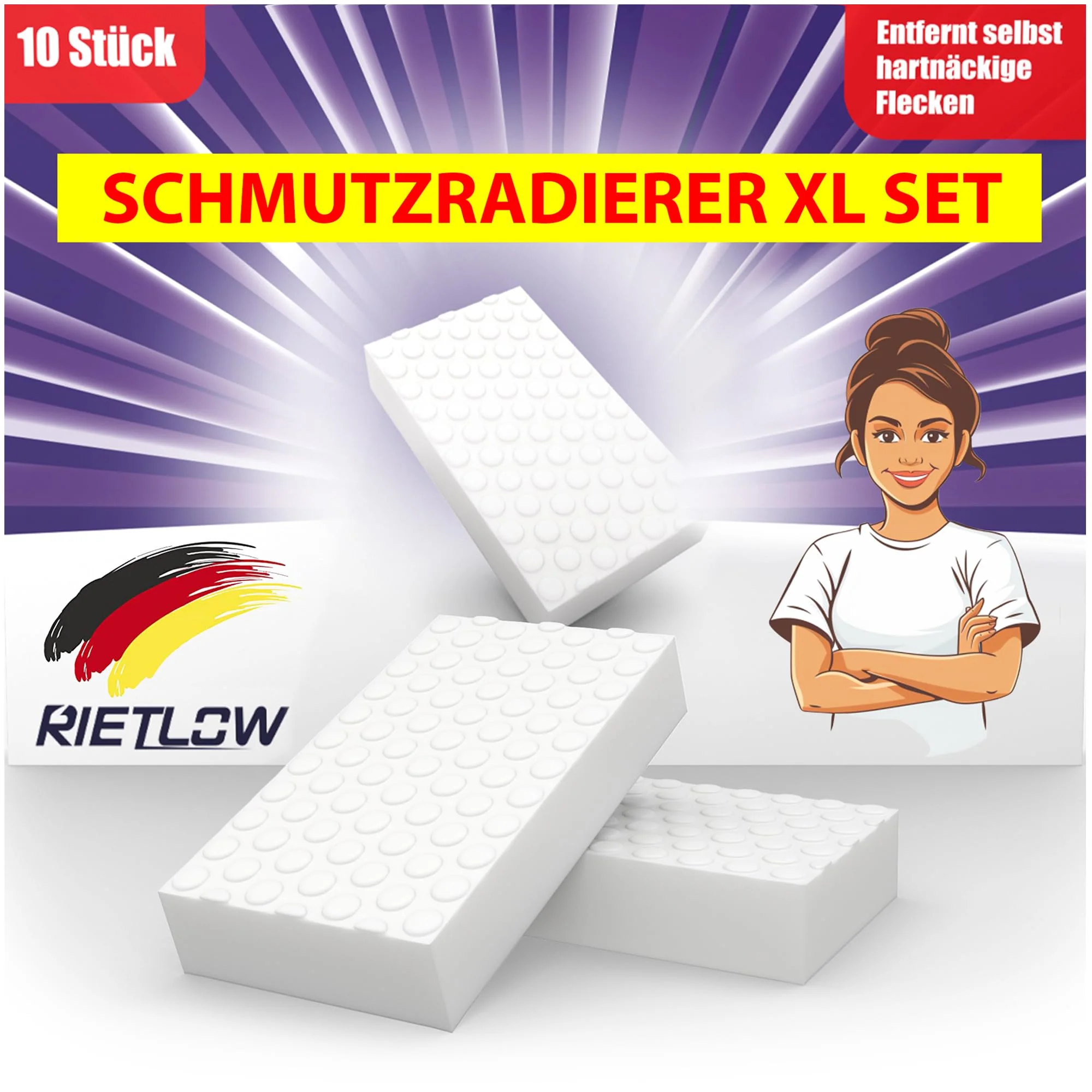 Rietlow® Schmutzradierer Wand 10er Set - Universal Zauberschwamm mit zweifacher Dichte und verbesserter Oberflächenstruktur - Radierschwamm für weiße Wände, Tapeten, Schuhe und Böden - Magic Eraser - Image 3