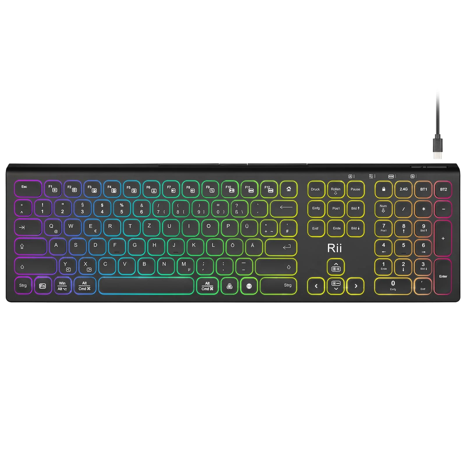 Rii Bluetooth Tastatur Kabellos, Gaming Tastatur Bluetooth mit QWERTZ, Tastatur Gaming Keyboard mit Halterung, Kabellose Tastatur Beleuchtet für PC/Tablet - Image 3