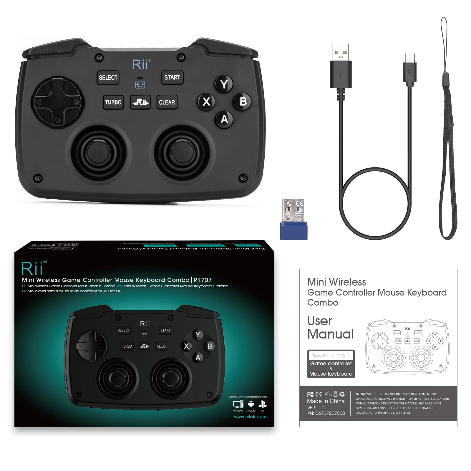 Rii Gaming Controller Wireless mit Tastatur mit Touchpad, 3-in-1-Funktionalität, 2,4GHz-Empfänger-Anschluss, Wiederaufladbare, Weiße Hintergrundbeleuchtung - Image 2