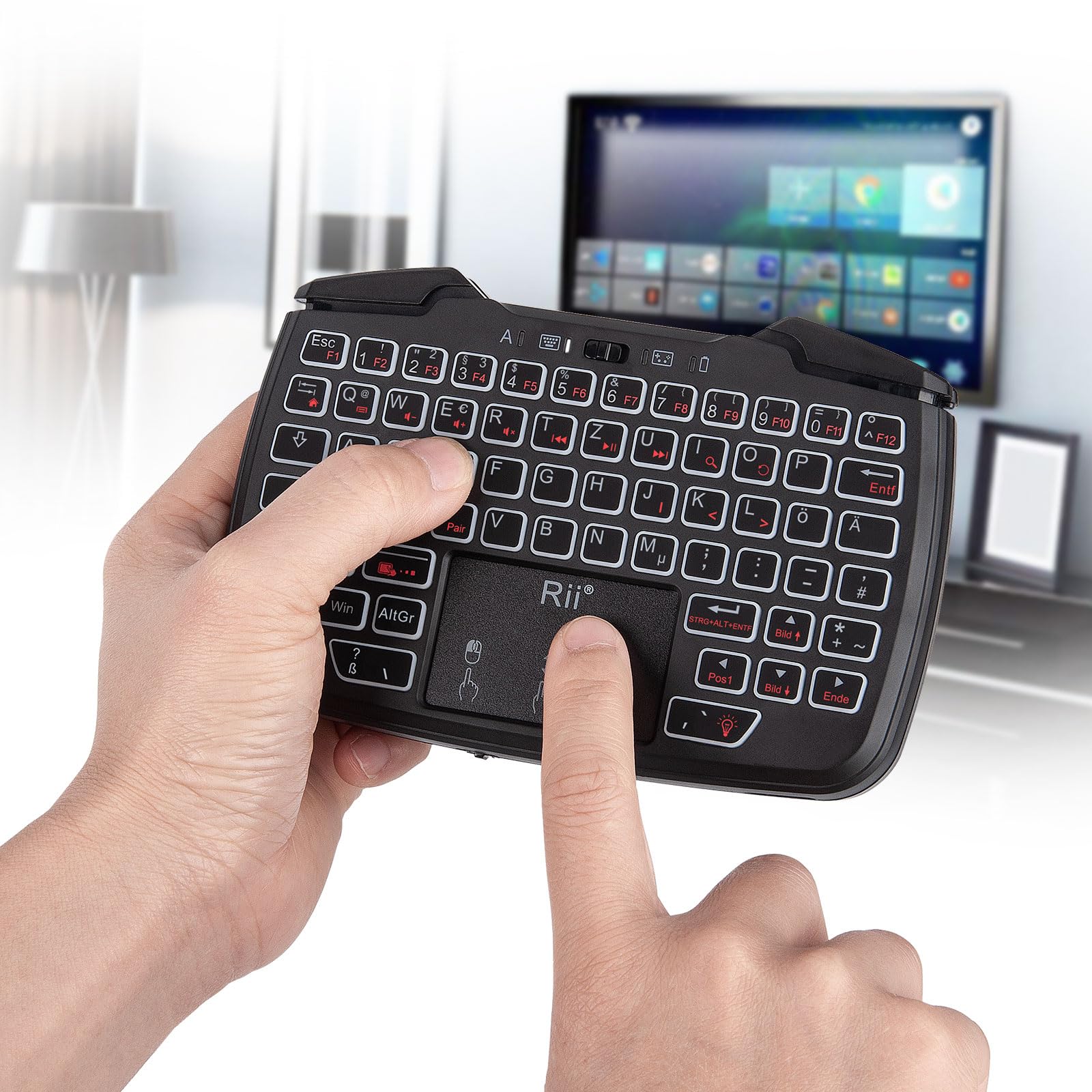 Rii Gaming Controller Wireless mit Tastatur mit Touchpad, 3-in-1-Funktionalität, 2,4GHz-Empfänger-Anschluss, Wiederaufladbare, Weiße Hintergrundbeleuchtung - Image 3