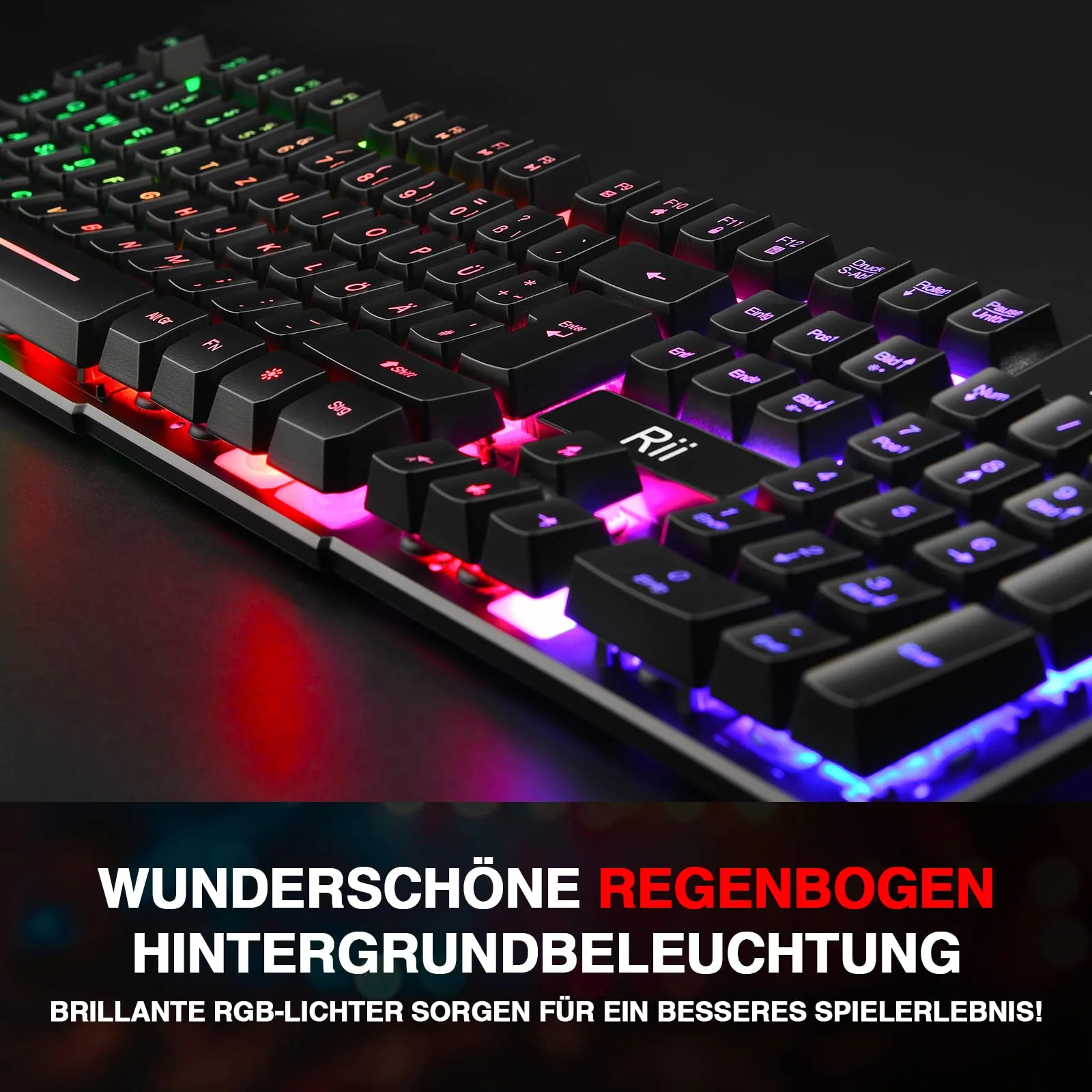 Rii Gaming Tastatur PC, RGB Tastatur kabelgebunden, Regenbogen Beleuchtete Tastatur LED, Gaming Keyboard ideal für Gamer|Büro(Deutsches Layout) - Image 4