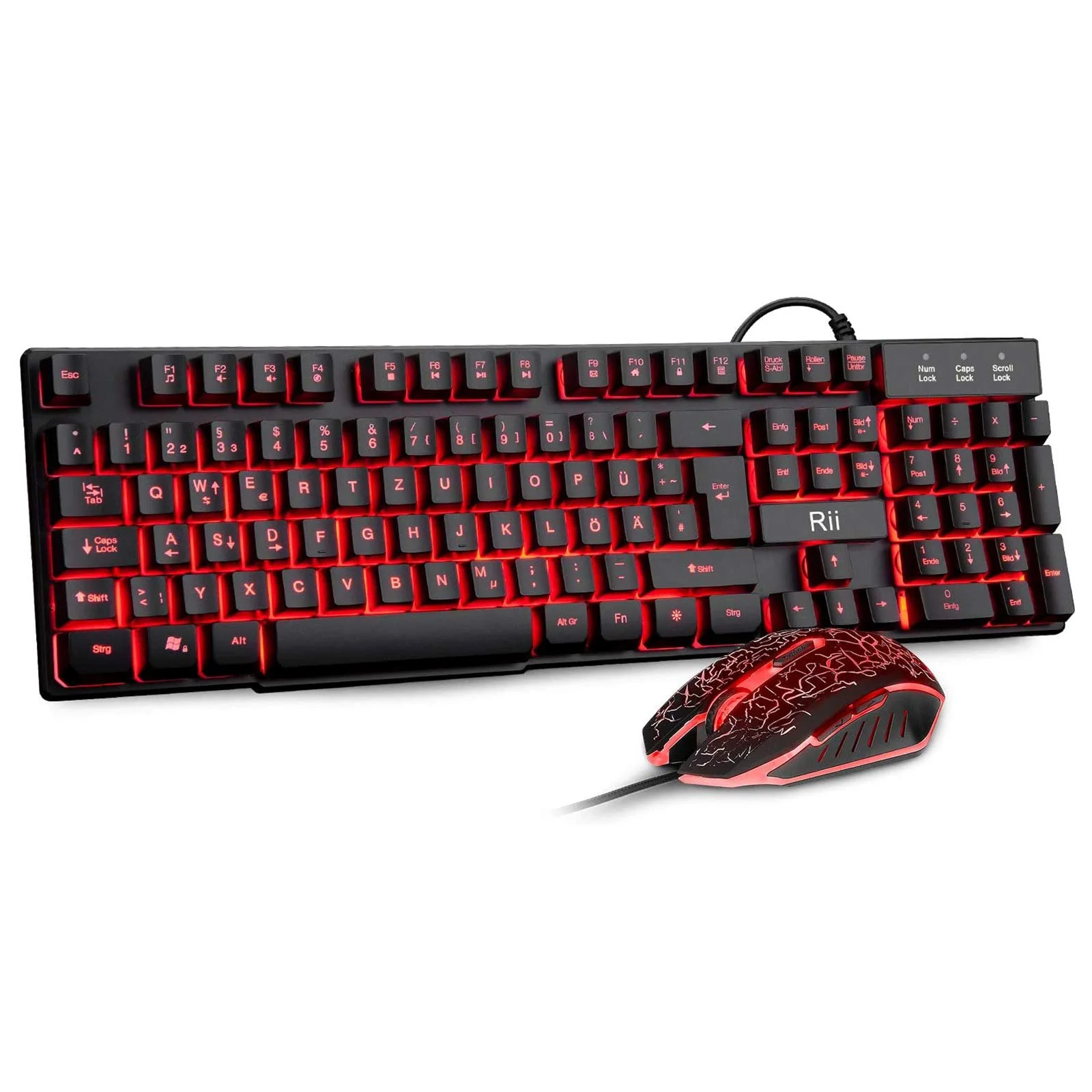 Rii Gaming Tastatur und Maus Set, 3 LED Hintergrundbeleuchtung, ideal für Gaming und Büro, kompatibel mit PC (DE-Layout, Schwarz) - Image 4