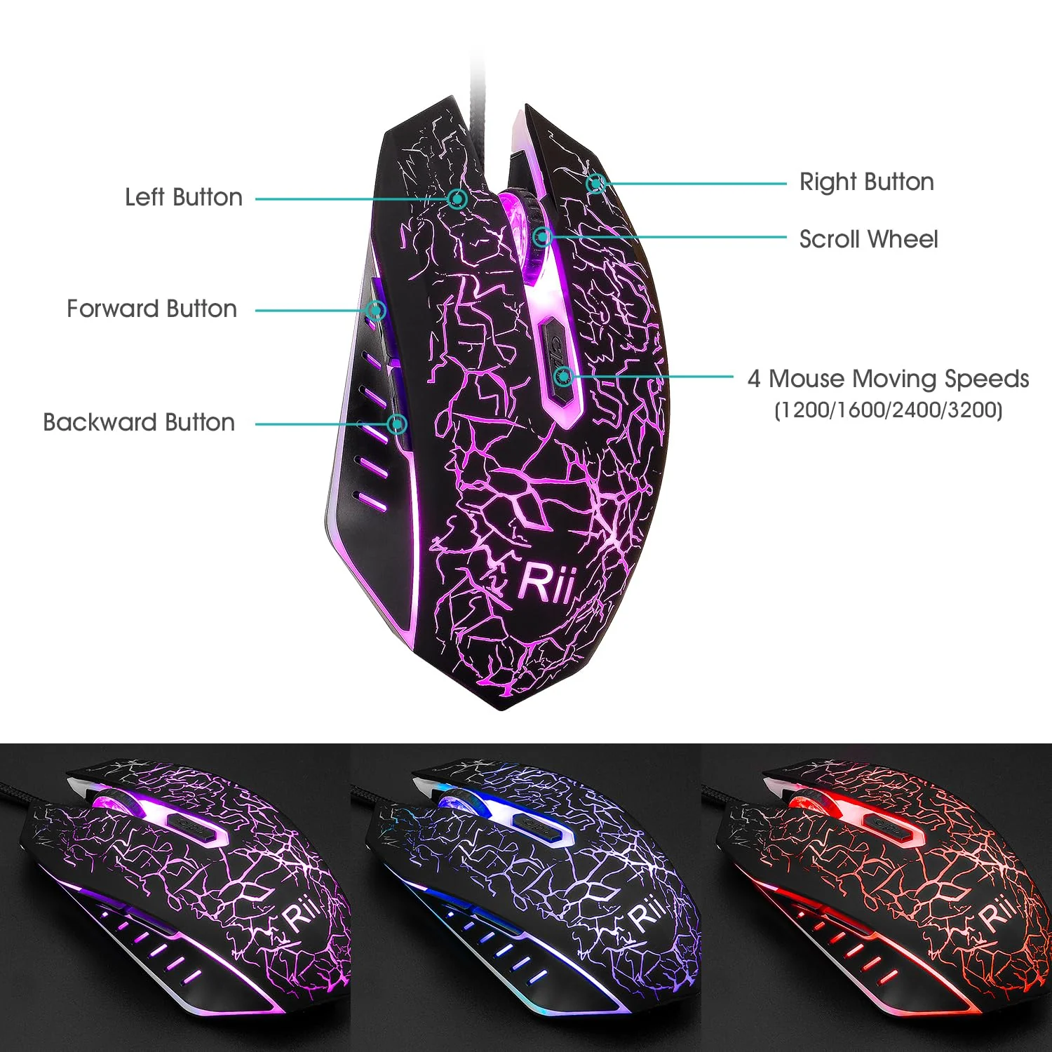Rii Gaming Tastatur und Maus Set, 3 LED Hintergrundbeleuchtung, ideal für Gaming und Büro, kompatibel mit PC (DE-Layout, Schwarz) - Image 5