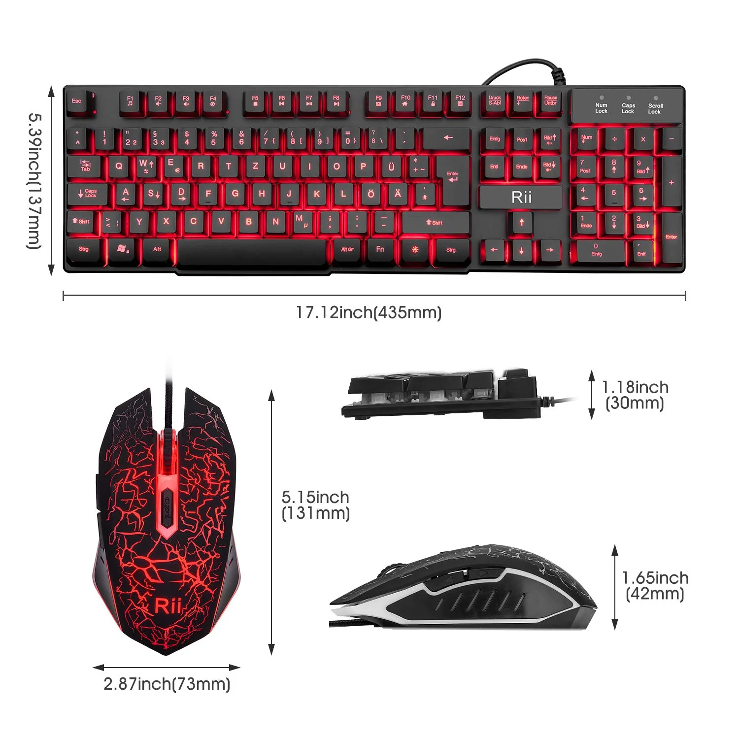 Rii Gaming Tastatur und Maus Set, 3 LED Hintergrundbeleuchtung, ideal für Gaming und Büro, kompatibel mit PC (DE-Layout, Schwarz) - Image 9