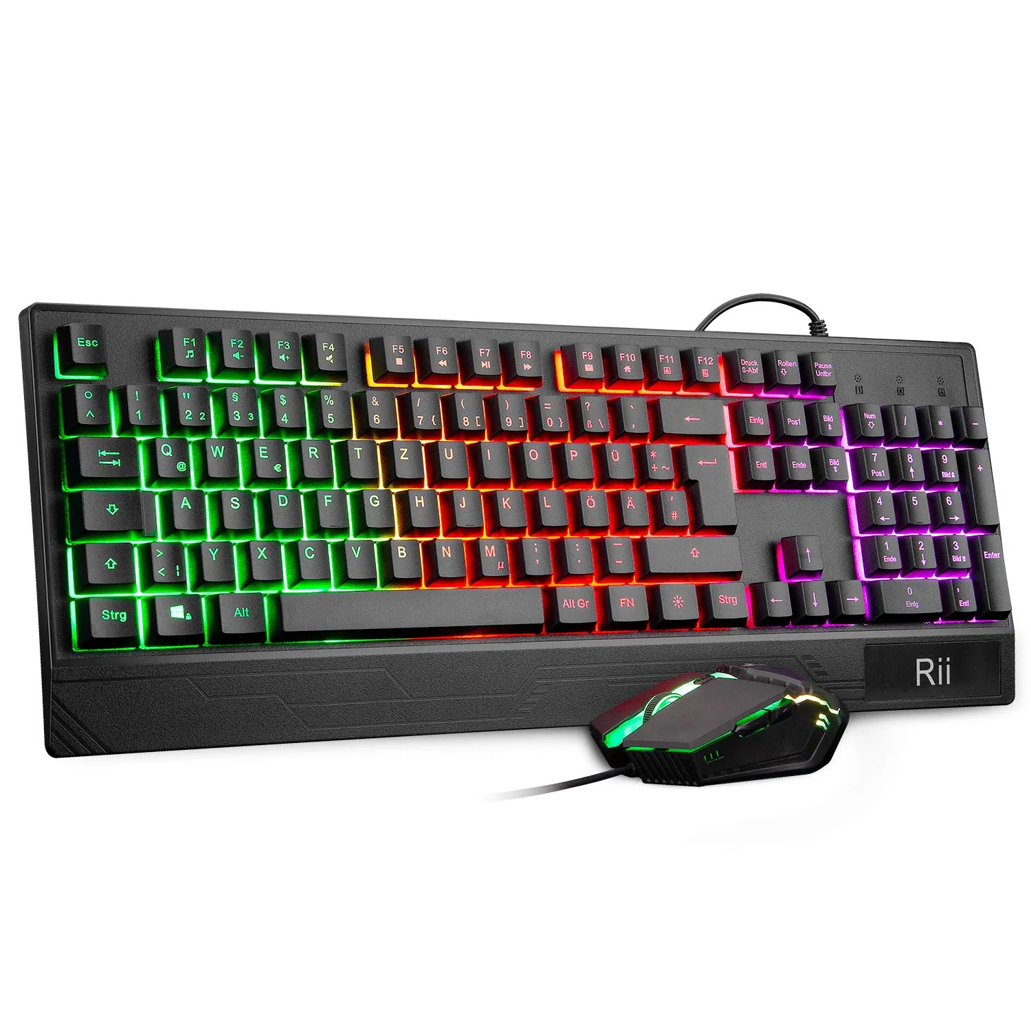 Rii Gaming Tastatur und Maus Set, Maus und Tastatur, RGB Hintergrundbeleuchtung QWERTZ (DE-Layout), Regenbogen Farben Beleuchtete USB Wasserdicht Tastatur und Maus mit 3200 für Pro PC Gamer - Image 5