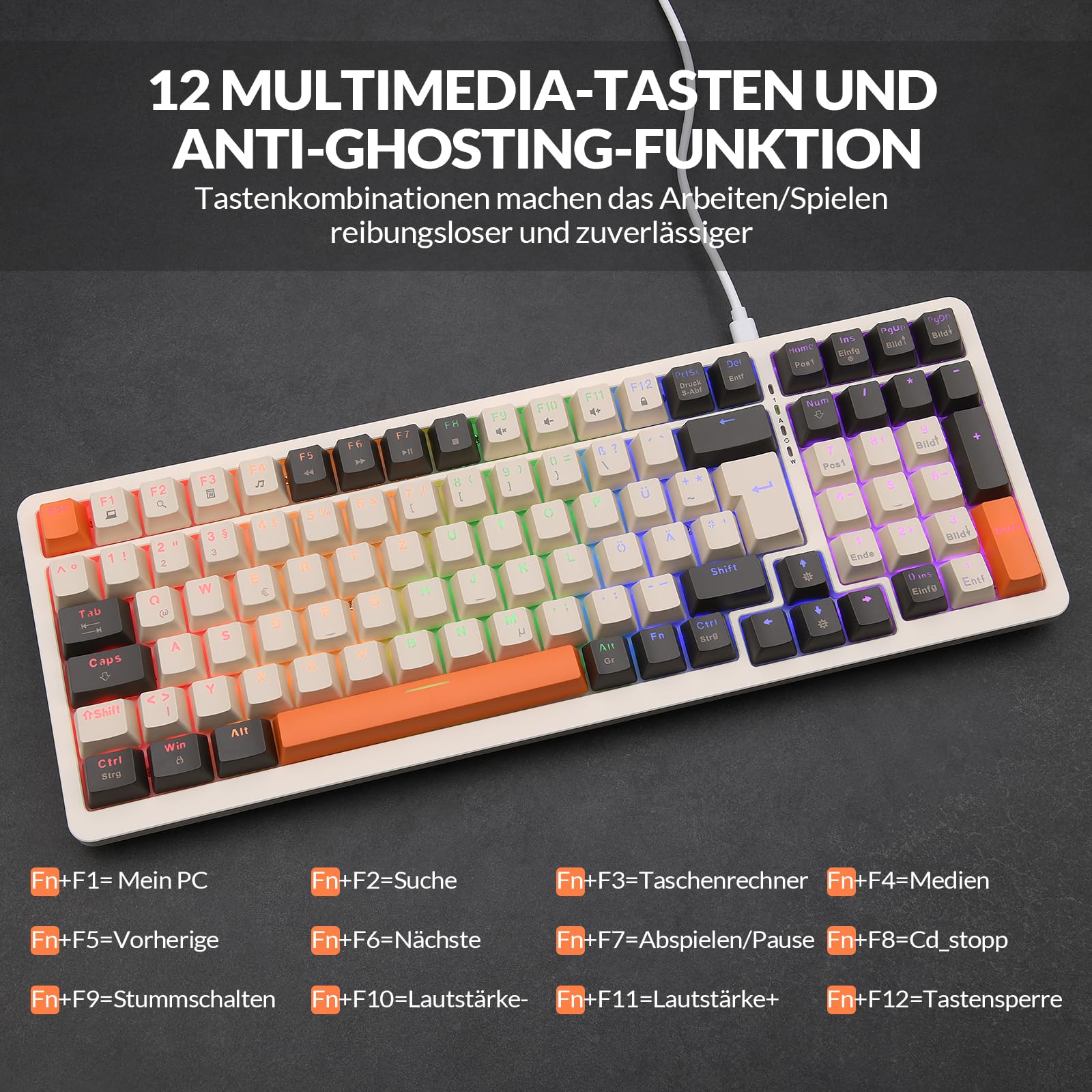Rii Mechanische Tastatur Gaming Keyboard, Gaming Tastatur Kabel mit QWERTZ, Tastatur Mechanisch mit Blaue Schalter (Laut), Keyboard Gaming Tastatur 75 Prozent (Kabel Verbindung) - Image 8