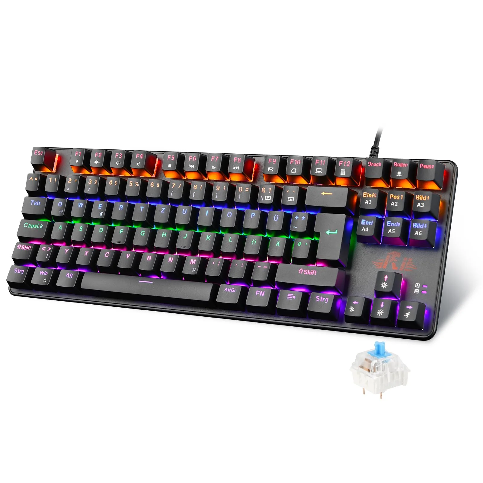 Rii Mechanische Tastatur Gaming Keyboard, Gaming Tastatur TKL mit QWERTZ, Tastatur Mechanisch mit Blaue Schalter (Laut), Tastatur Kabel (Nicht Hot-Swap-fähig, Schäfte sind Nicht austauschbar) - Image 2