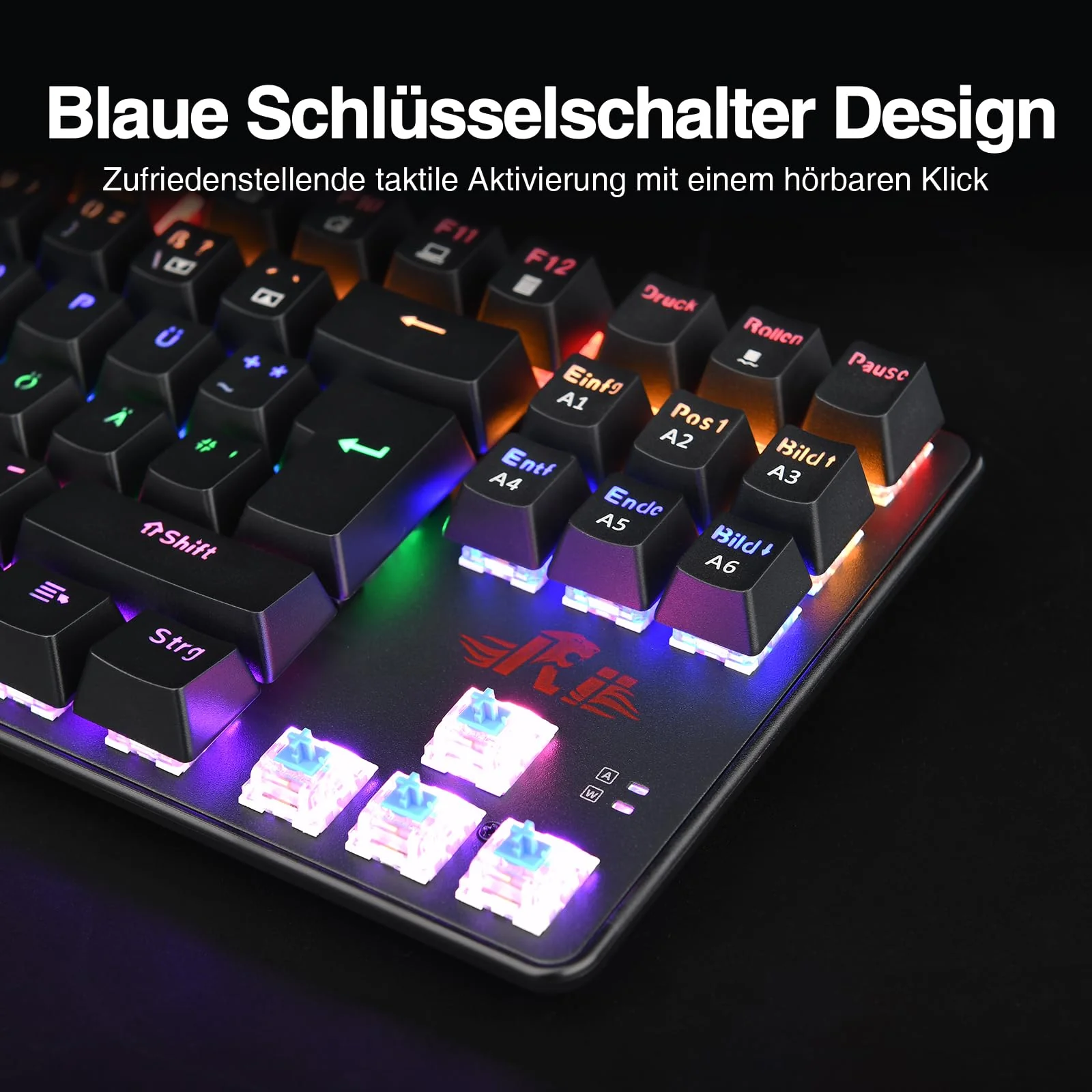 Rii Mechanische Tastatur Gaming Keyboard, Gaming Tastatur TKL mit QWERTZ, Tastatur Mechanisch mit Blaue Schalter (Laut), Tastatur Kabel (Nicht Hot-Swap-fähig, Schäfte sind Nicht austauschbar) - Image 4