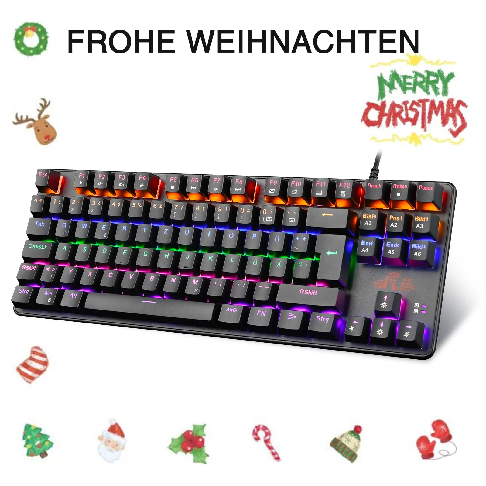 Rii Mechanische Tastatur Gaming Keyboard, Gaming Tastatur TKL mit QWERTZ, Tastatur Mechanisch mit Blaue Schalter (Laut), Tastatur Kabel (Nicht Hot-Swap-fähig, Schäfte sind Nicht austauschbar) - Image 5