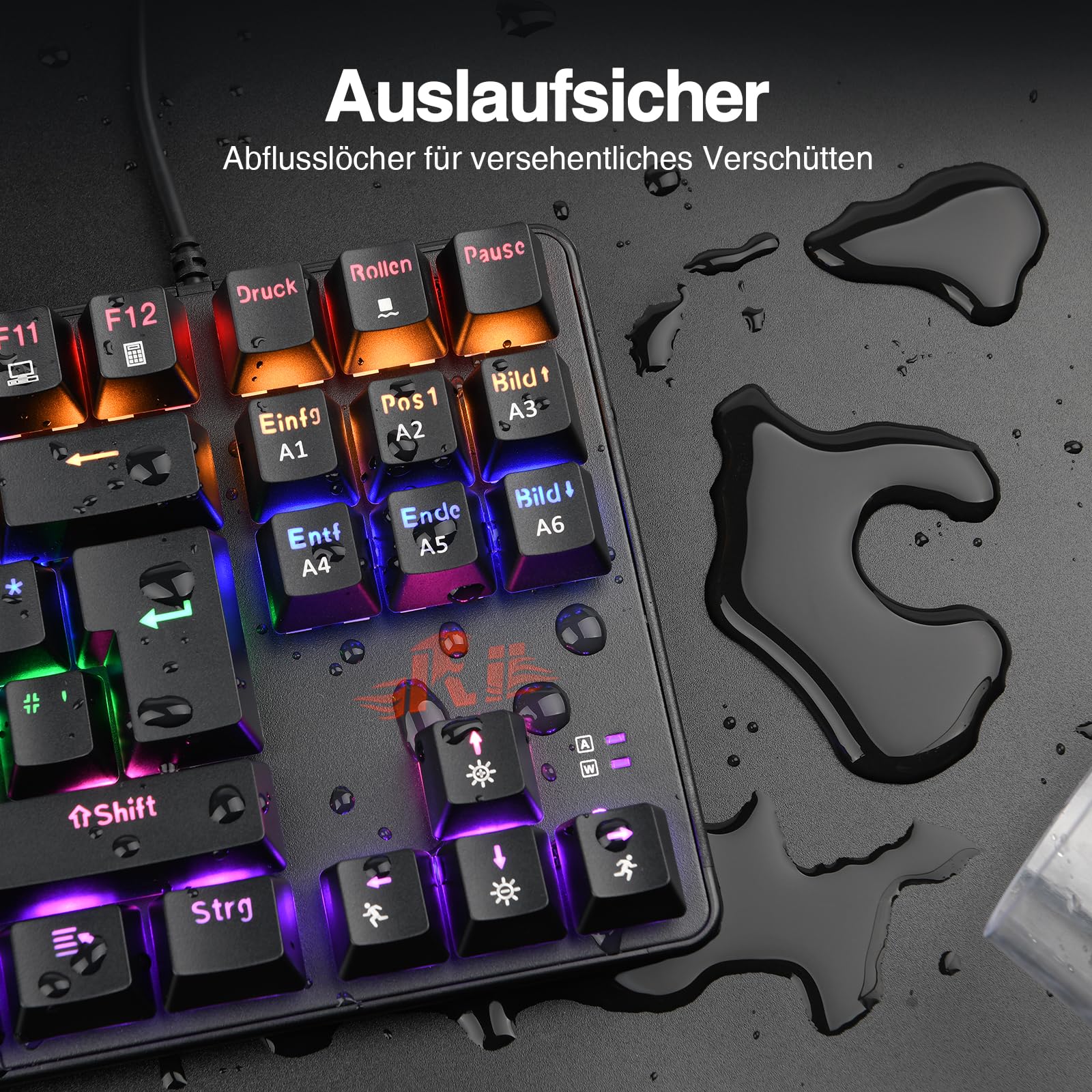 Rii Mechanische Tastatur Gaming Keyboard, Gaming Tastatur TKL mit QWERTZ, Tastatur Mechanisch mit Blaue Schalter (Laut), Tastatur Kabel (Nicht Hot-Swap-fähig, Schäfte sind Nicht austauschbar) - Image 6