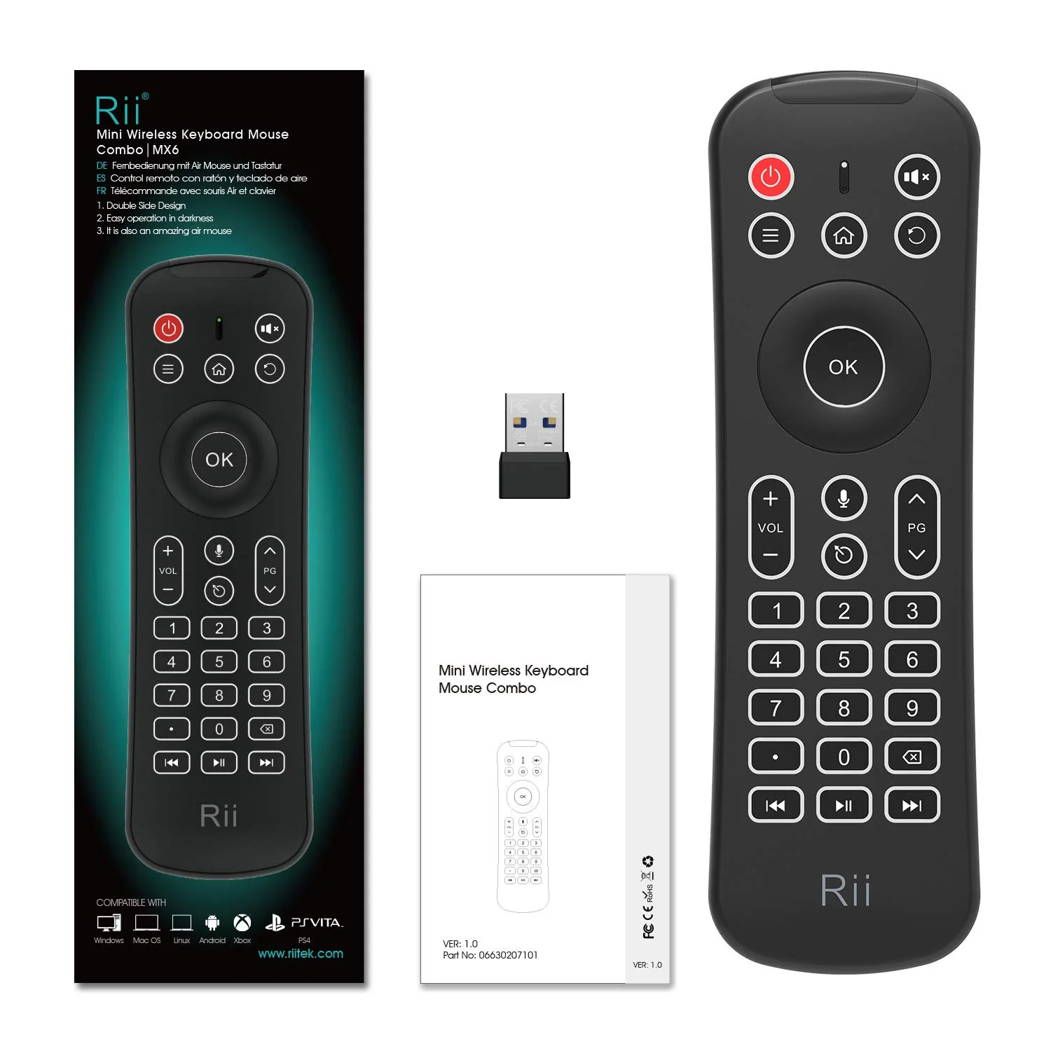 Rii MX6 2.4G Hintergrundbeleuchtung Air Mouse+Wireless Keyboard+6Achsen Somatosensory Fernbedienung +Microphone+IR Lernen Tasten 5 in1 für Mini PCs/Smart TV/Android TV Box/Raspberry Pi(US Layout) - Image 4