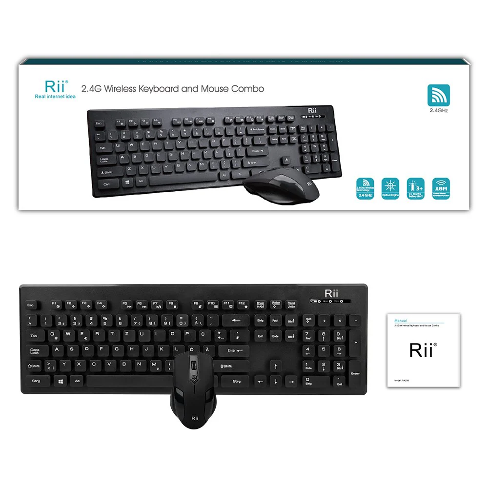 Rii RK200 Desktop schnurlose Tastatur mit Maus (2,4 GHz, 1600 DPI, QWERTZ, deutsches Layout) schwarz - Image 8