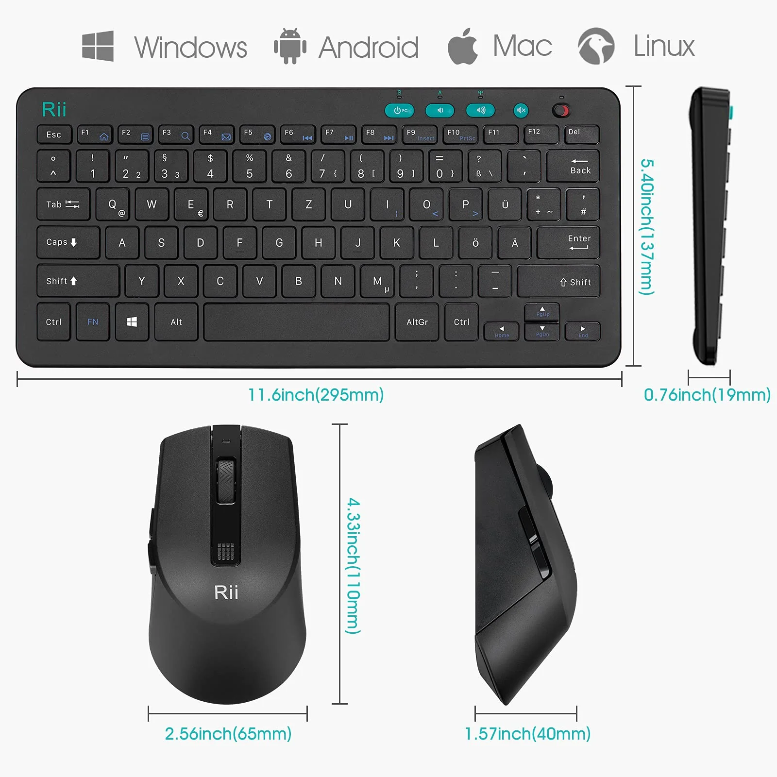 Rii Tastatur Maus Set Kabellos, 2.4G Kabellose Kompakte Tastatur mit Funkmaus für Laptop, PC und Smart TV, Deutsches QWERTZ Layout, Schwarz - Image 9