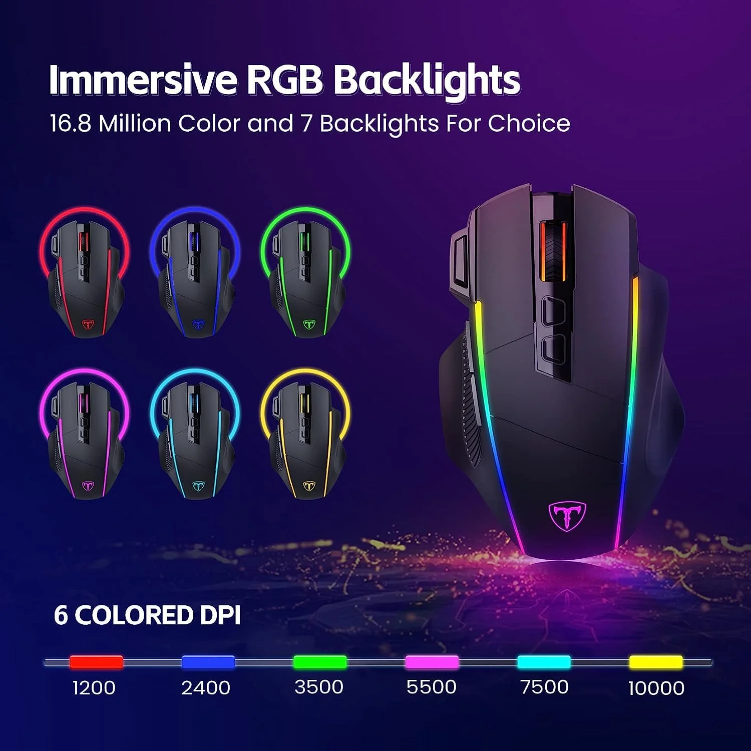 RisoPhy Gaming Maus Kabellose RGB,2.4G/USB-C/Bluetooth Maus mit 8 Programmierbare Tasten/10000DPI/7 RGB Beleuchtung,Wireless Ergonomische Maus für PC/Mac Gamer - Image 6