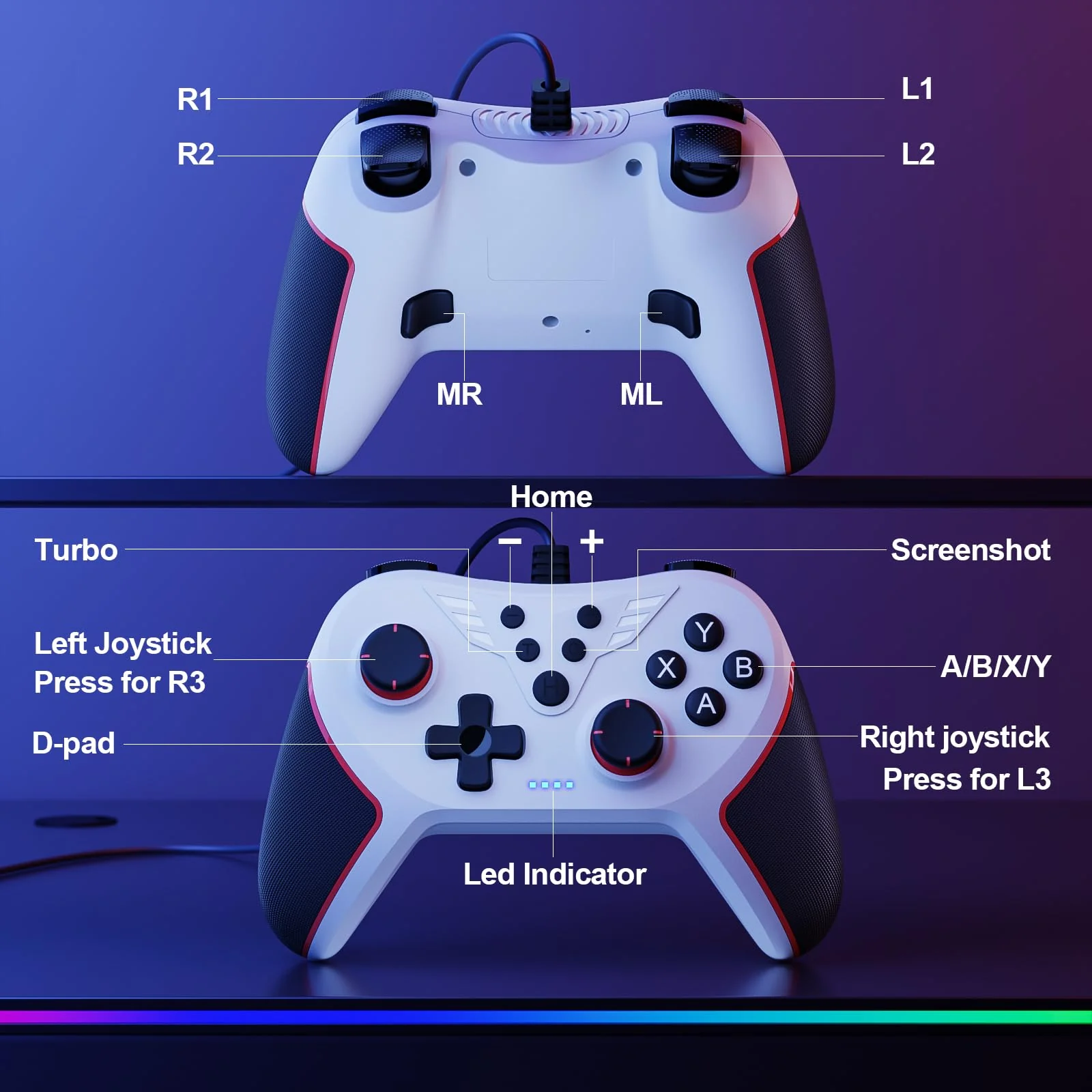 RivalPlay PC Controller mit 2-Tasten-Zuordnung, Kabelgebundener Joystick Controller Kompatibel für Win(7/8/10/11) mit Plug-and-Play Doppelter Vibration - Image 5