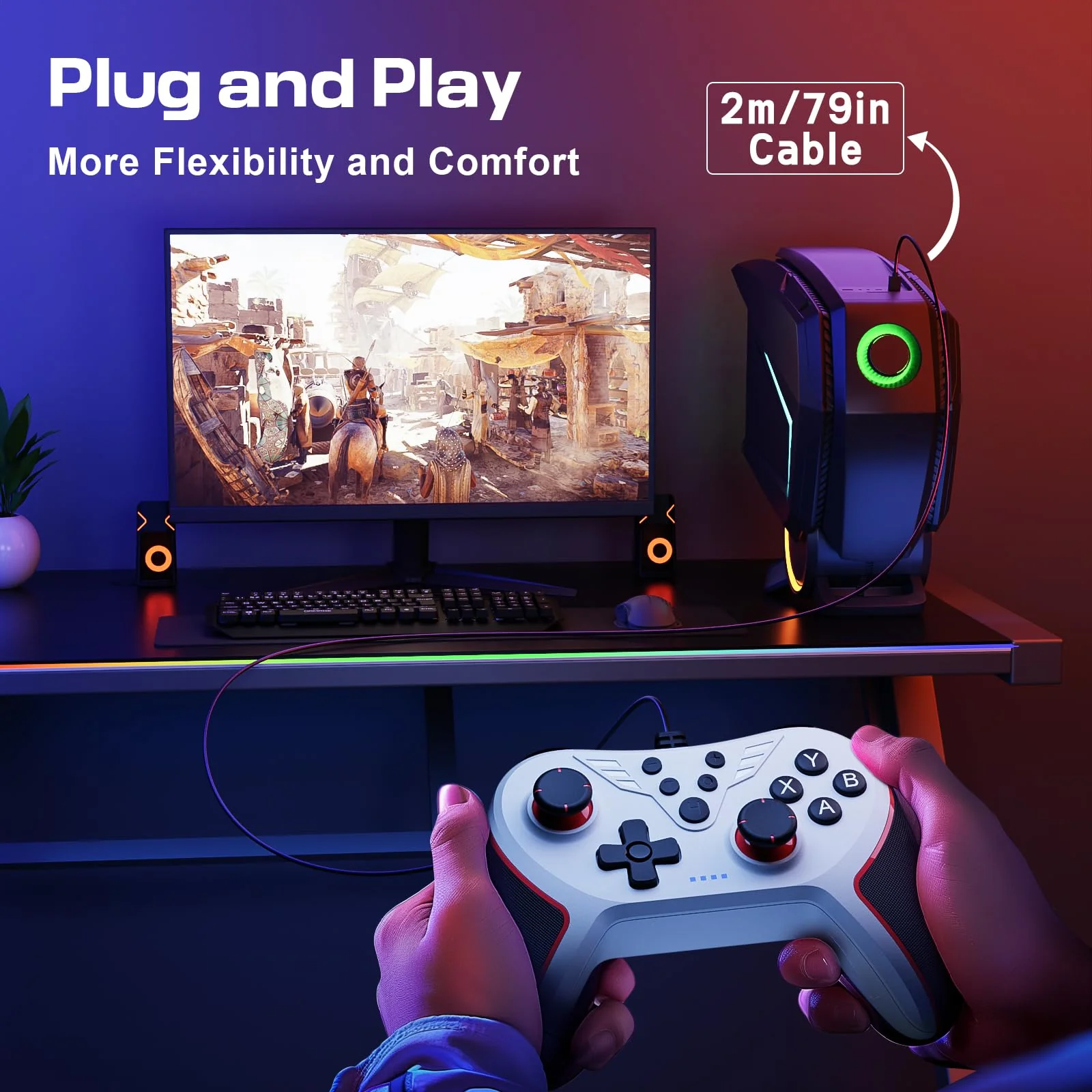 RivalPlay PC Controller mit 2-Tasten-Zuordnung, Kabelgebundener Joystick Controller Kompatibel für Win(7/8/10/11) mit Plug-and-Play Doppelter Vibration - Image 7