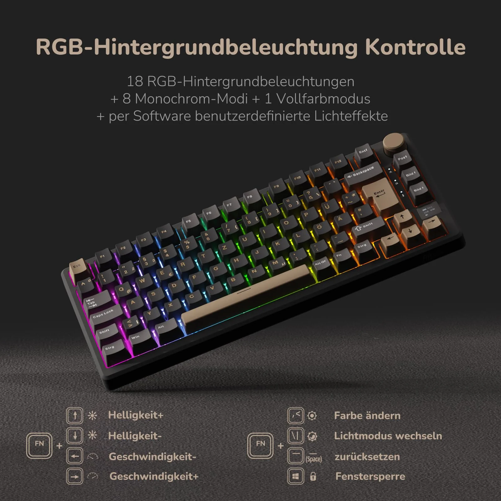 RK ROYAL KLUDGE M75 Gaming Tastatur kabellos 75% Prozent TKL Mechanische Tastatur RGB 2,4 GHz Wireless/Bluetooth/USB-C QWERTZ mit OLED-Smart-Display und Knopf Hot Swappable Roter Schalter, Grau - Image 8