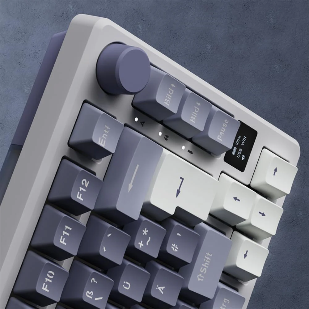 RK ROYAL KLUDGE M75 Gaming Tastatur kabellos 75% TKL Mechanische Tastatur RGB 2,4 GHz Wireless/Bluetooth/USB-C QWERTZ mit OLED-Smart-Display und Knopf Hot Swappable Roter Schalter, Lavendelviolett - Image 8