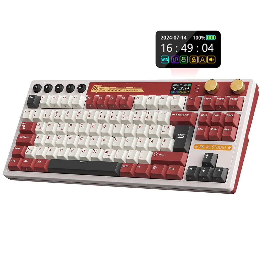 RK ROYAL KLUDGE M87 Mechanische Tastatur Kabellos mit Display und Doppelknopf, Gasket 75% Gaming Tastatur TKL, QWERTZ Bluetooth/2.4Ghz/USB-C RGB QMK/VIA, 7500 mAh, Hot Swap Linear Creamy Switches - Image 10