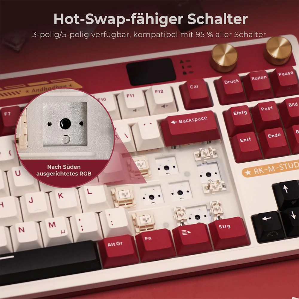 RK ROYAL KLUDGE M87 Mechanische Tastatur Kabellos mit Display und Doppelknopf, Gasket 75% Gaming Tastatur TKL, QWERTZ Bluetooth/2.4Ghz/USB-C RGB QMK/VIA, 7500 mAh, Hot Swap Linear Creamy Switches - Image 2