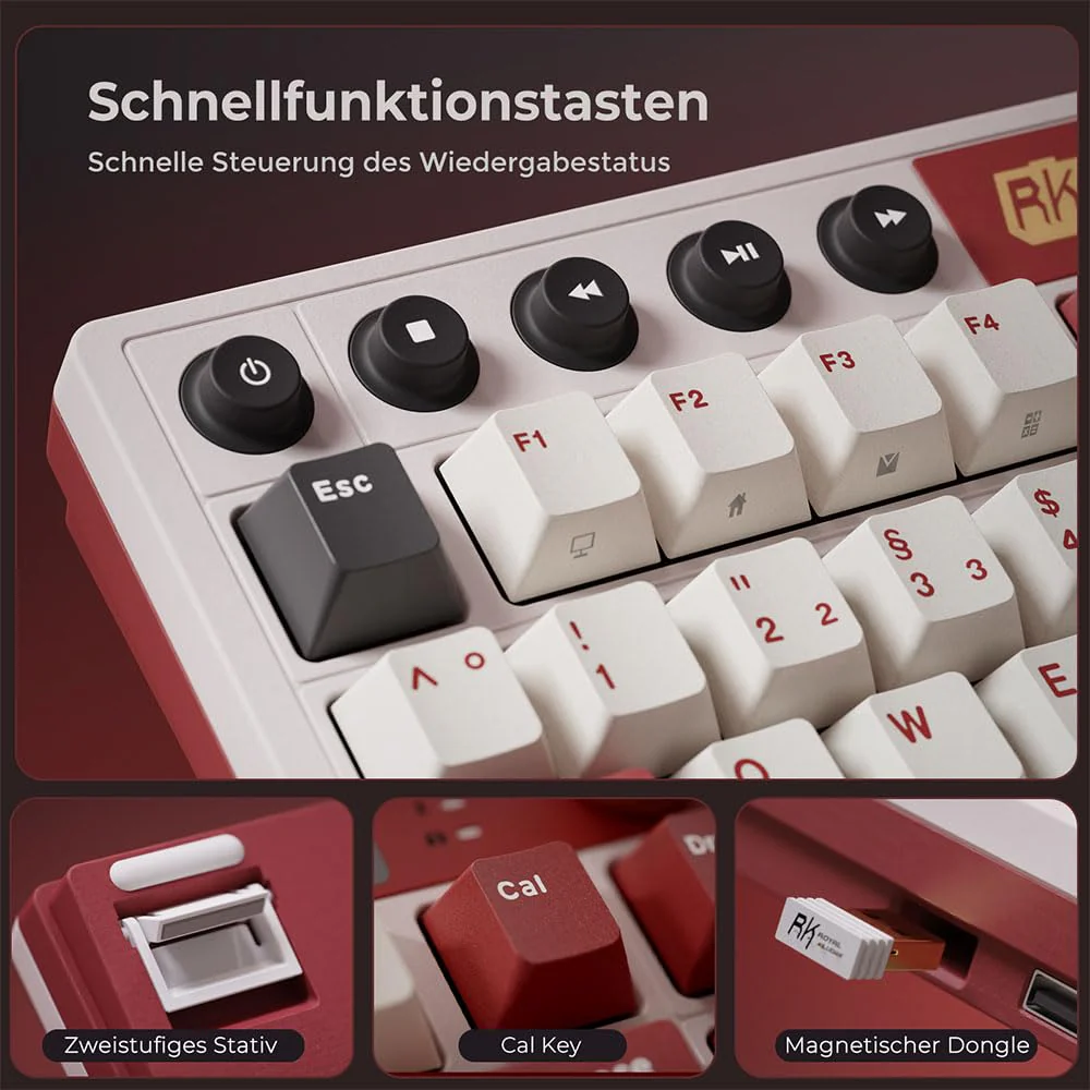 RK ROYAL KLUDGE M87 Mechanische Tastatur Kabellos mit Display und Doppelknopf, Gasket 75% Gaming Tastatur TKL, QWERTZ Bluetooth/2.4Ghz/USB-C RGB QMK/VIA, 7500 mAh, Hot Swap Linear Creamy Switches - Image 7