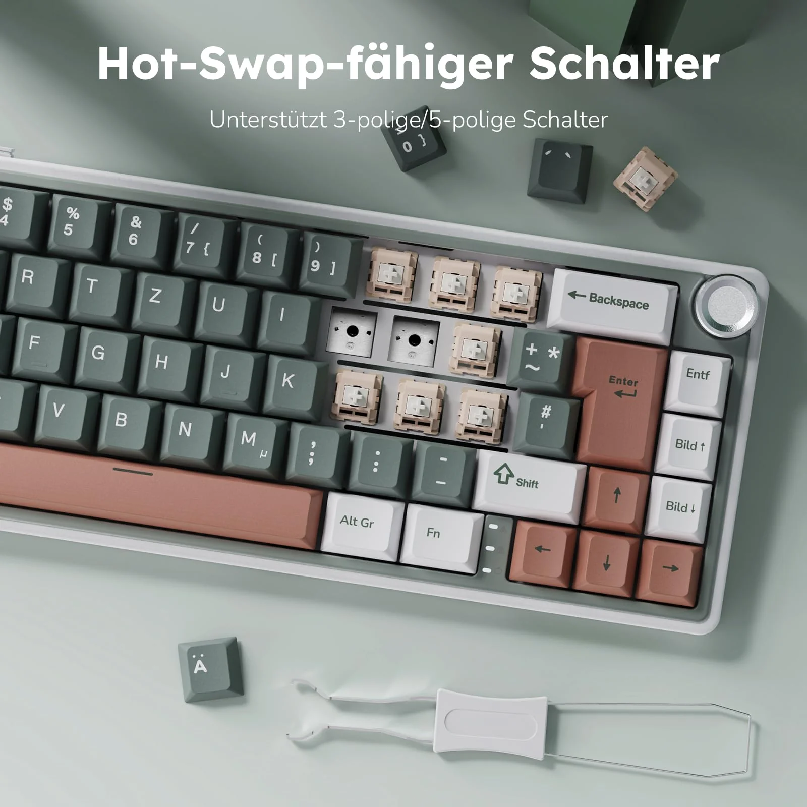 RK ROYAL KLUDGE R65 Gaming Tastatur 60 Prozent mit Knopf, Gasket Mechanische Tastatur Kabellos Bluetooth/2.4G/USB-C RGB PBT Tastenkappen QWERTZ QMK/VIA, Hot Swap Linearer Creamy Switches - Image 4