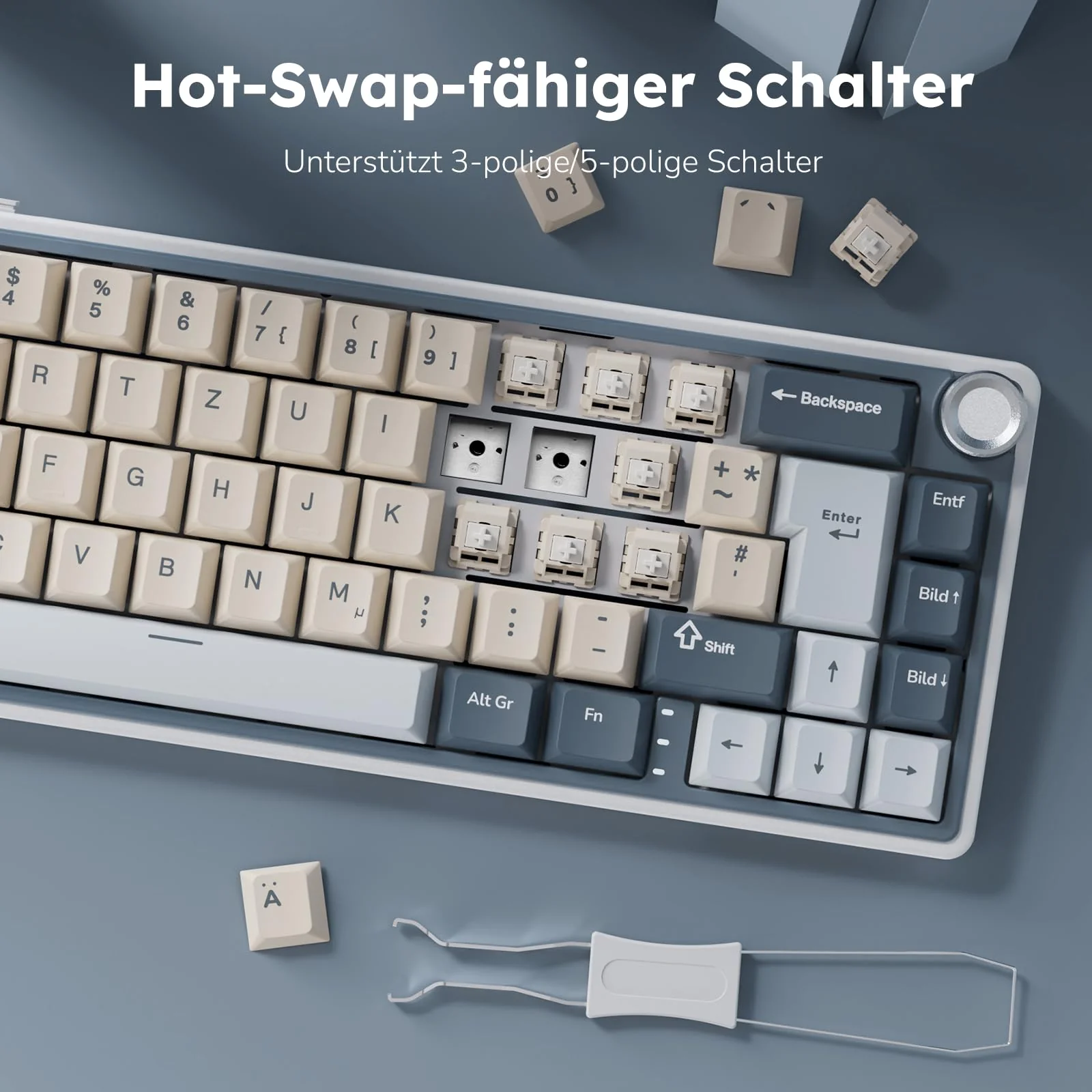 RK ROYAL KLUDGE R65 Mechanische Tastatur 60 Prozent mit Knopf, Gasket Gaming Tastatur Kabellos Bluetooth/2.4G/USB-C RGB PBT Tastenkappen QWERTZ QMK/VIA, Hot Swap Linearer Creamy Switches - Image 5