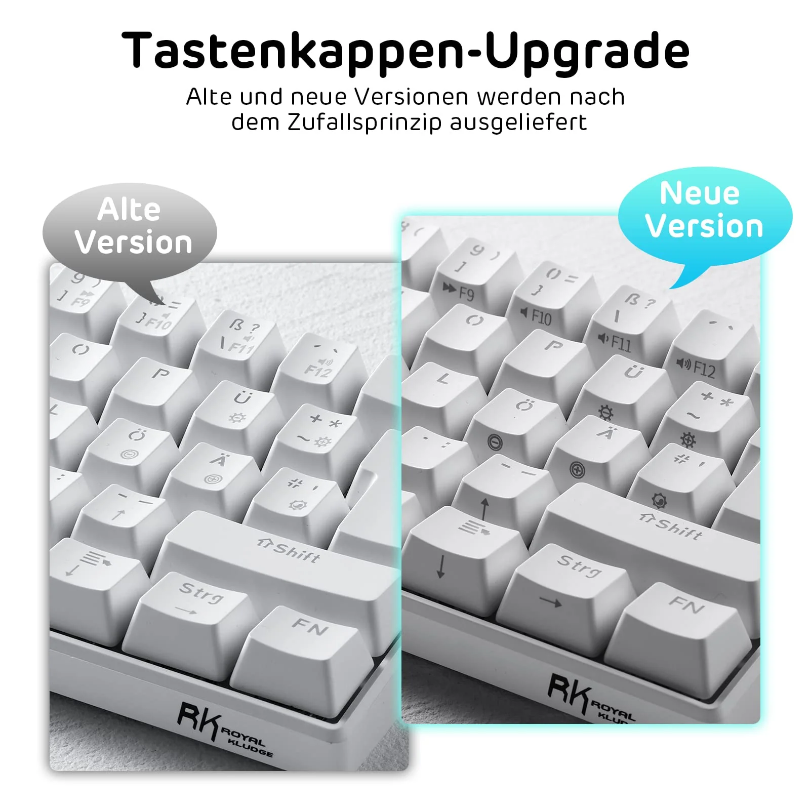 RK ROYAL KLUDGE RK61-DE 60% Bluetooth/kabelgebundene / 2,4 GHz kabellose mechanische Tastatur, 61 Tasten, Hot-Swap-fähige braune Schalter Gaming-Tastatur, kompatibel für Win/Mac, Weiß, QWERTZ - Image 3