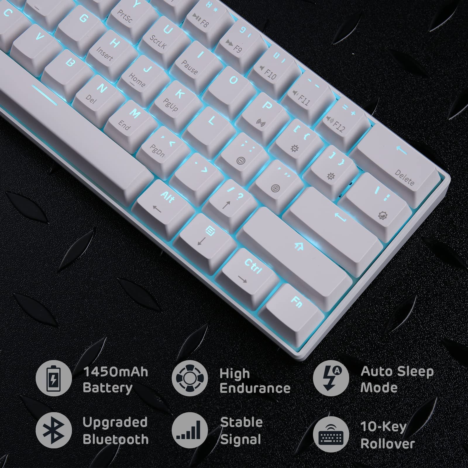 RK ROYAL KLUDGE RK61 Mechanische Gaming-Tastatur, kabellos, 60%, ultrakompakt, mit blauem Clicky-Schalter, kompatibel für die Verbindung mit Mehreren Geräten, Weiß - Image 7